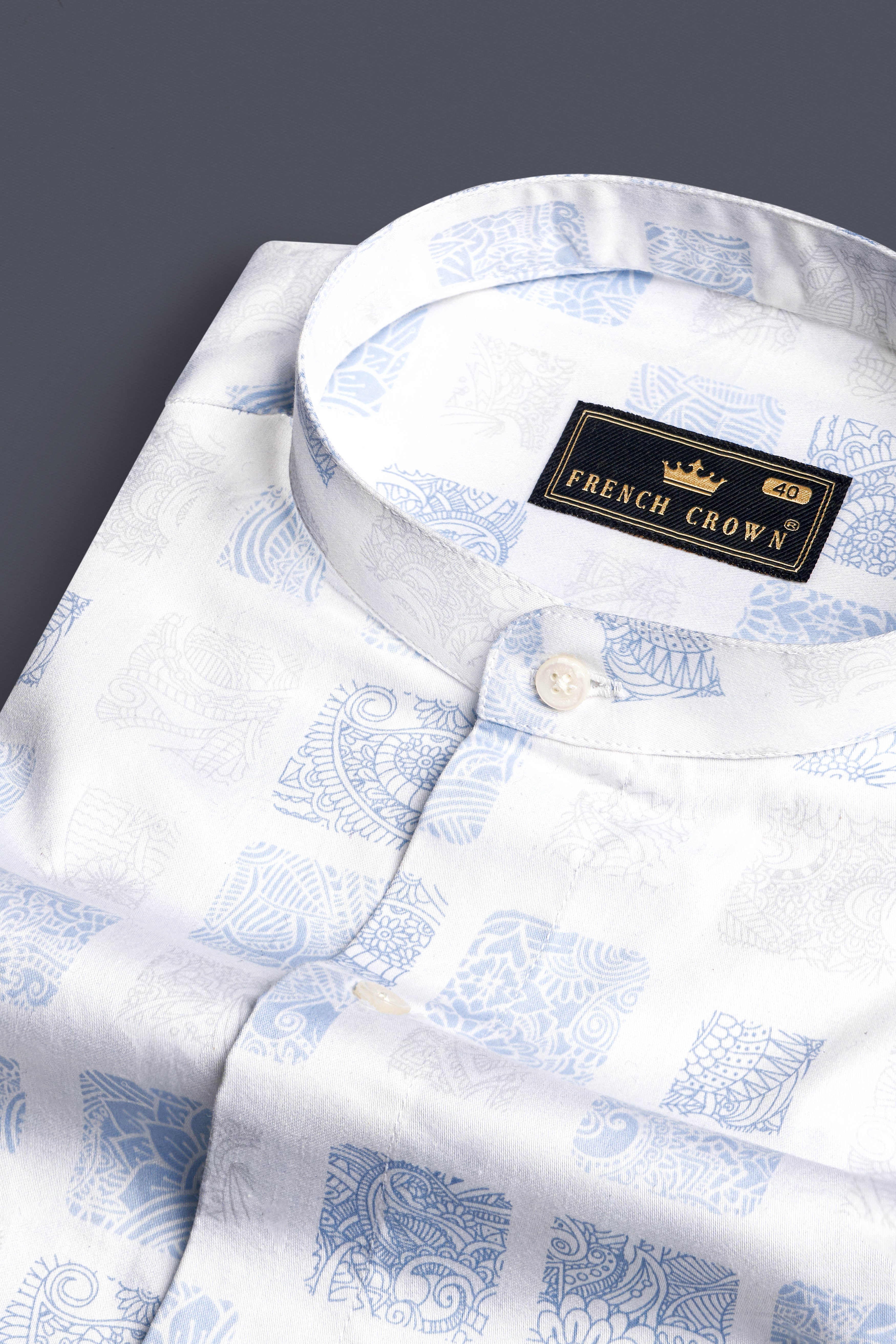 Bright White and Metallic Blue Printed Super Soft Premium Cotton Shirt