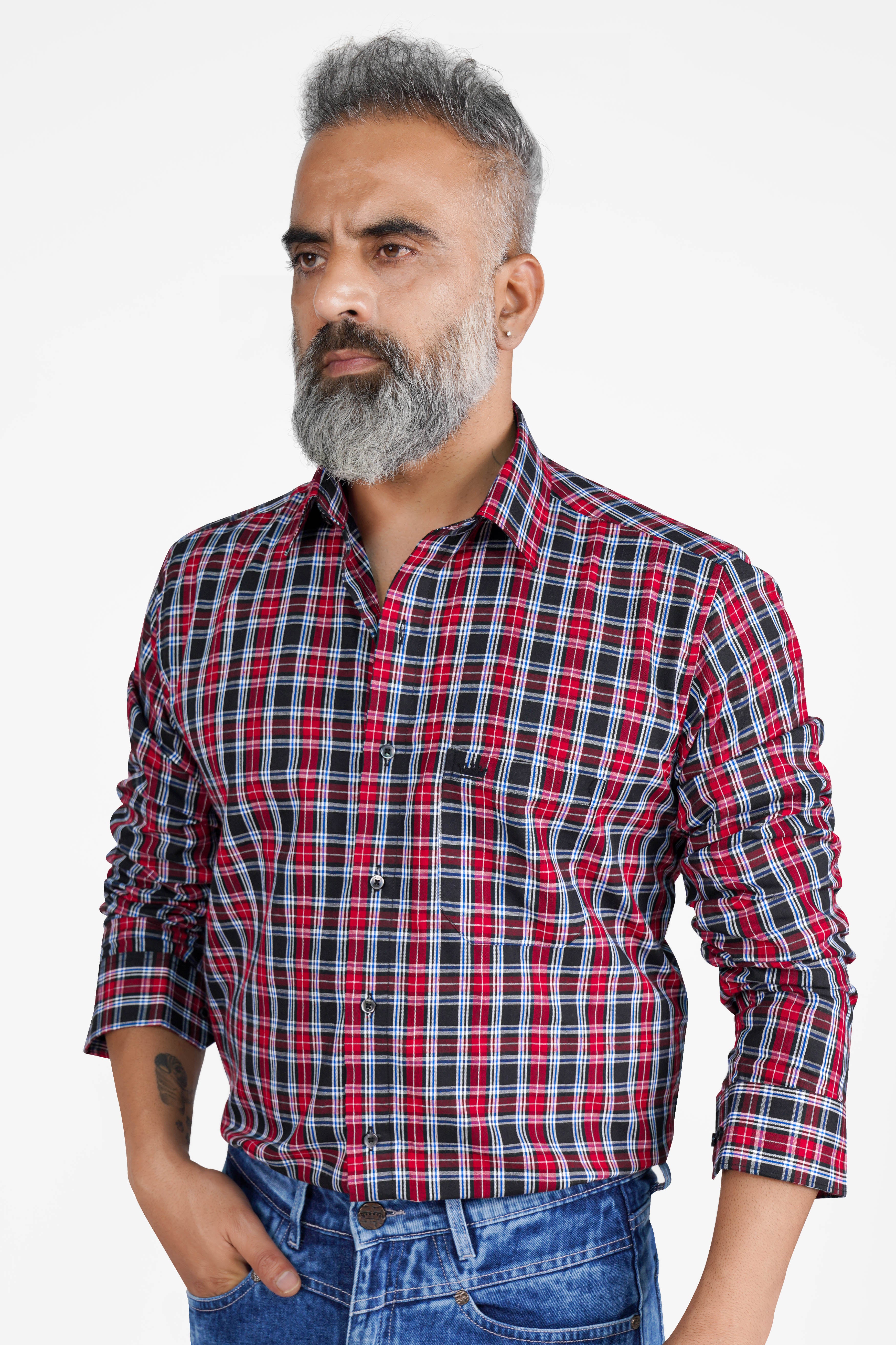 Shiraz Red with Jade Black Multicolour Checkered Premium Cotton Shirt