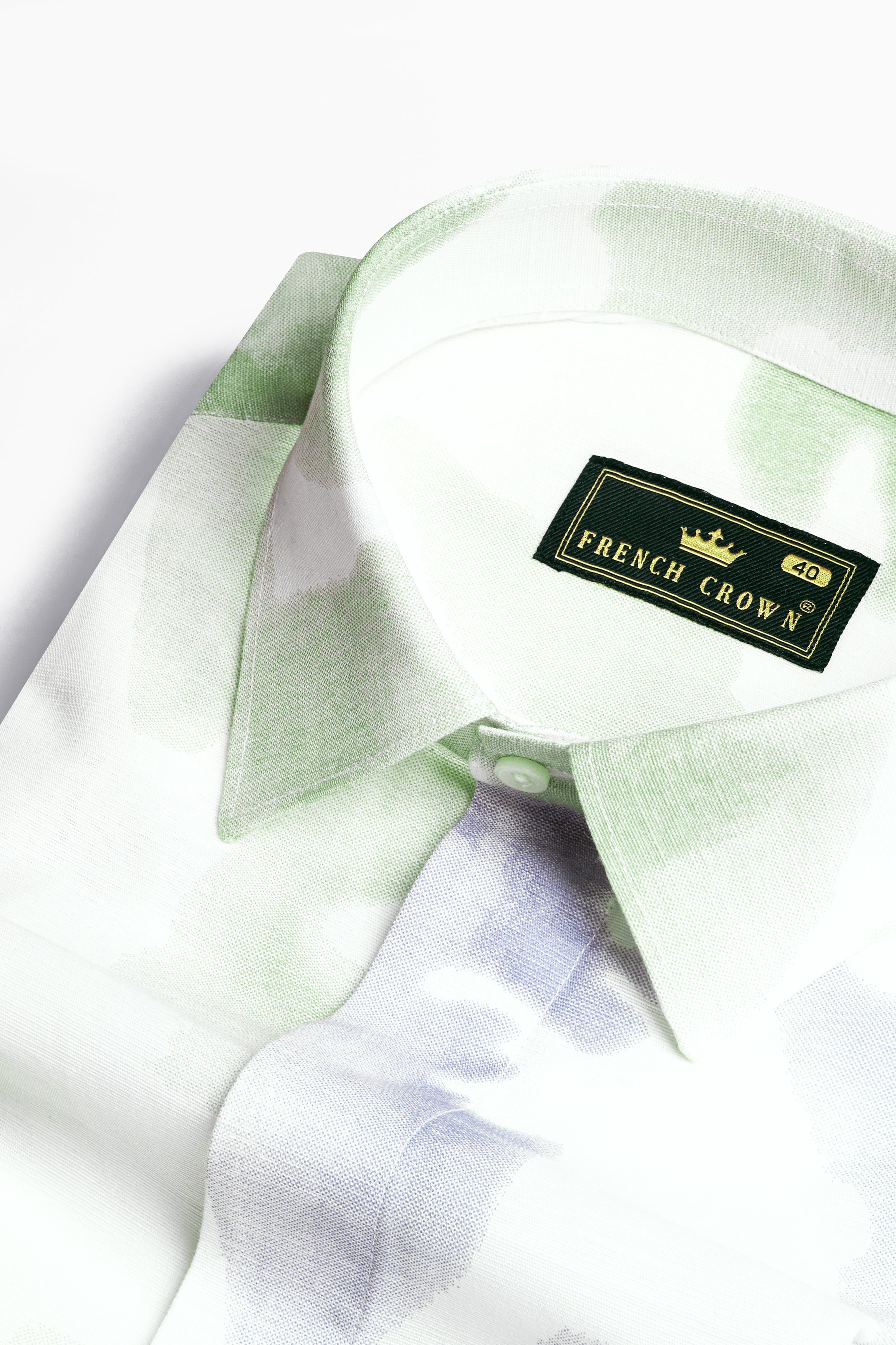 Celadon Green with White and Casper Blue Tie Dye Printed Luxurious Linen Shirt