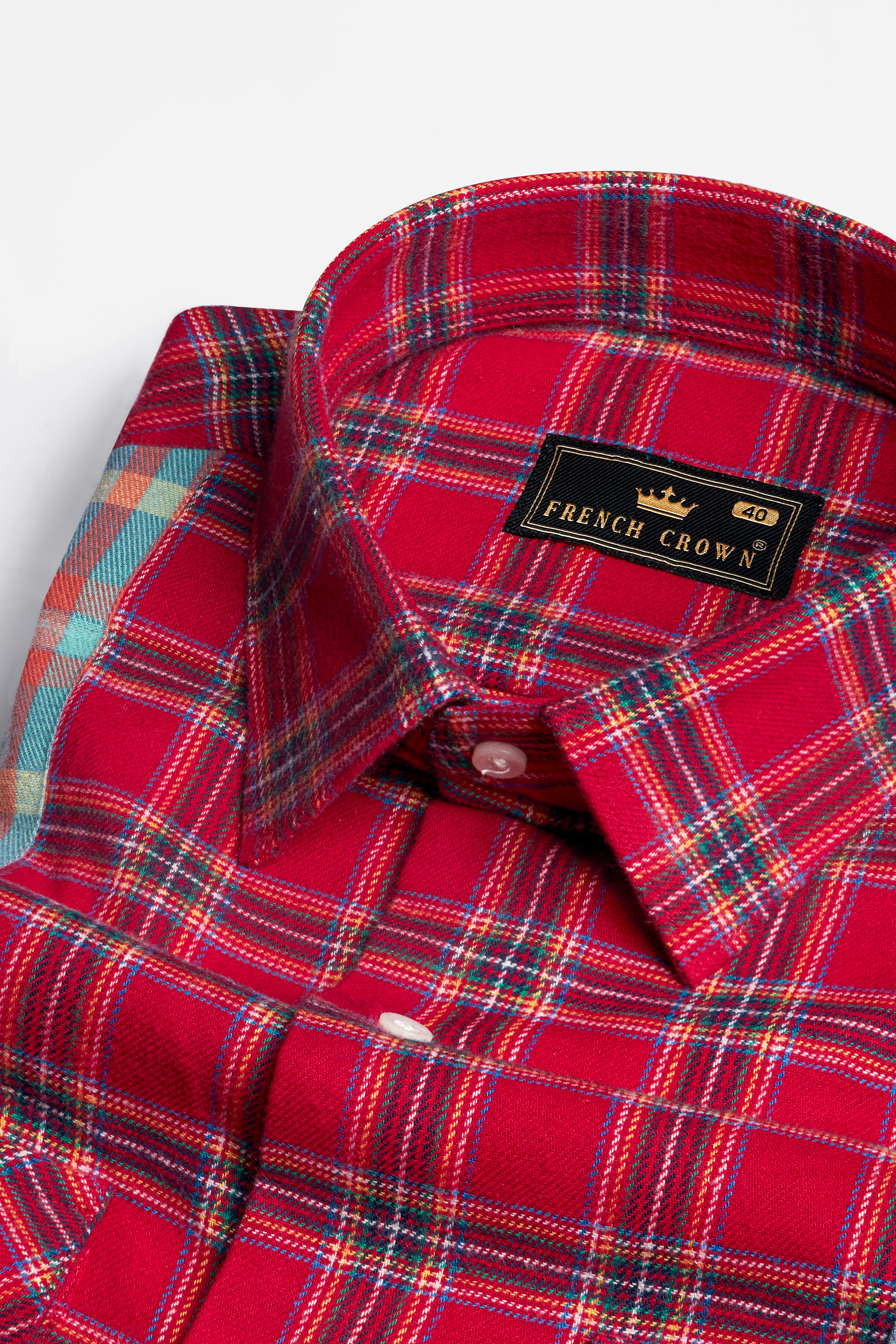 Shiraz Red with Celestial Blue Twill Plaid Premium Cotton Designer Shirt