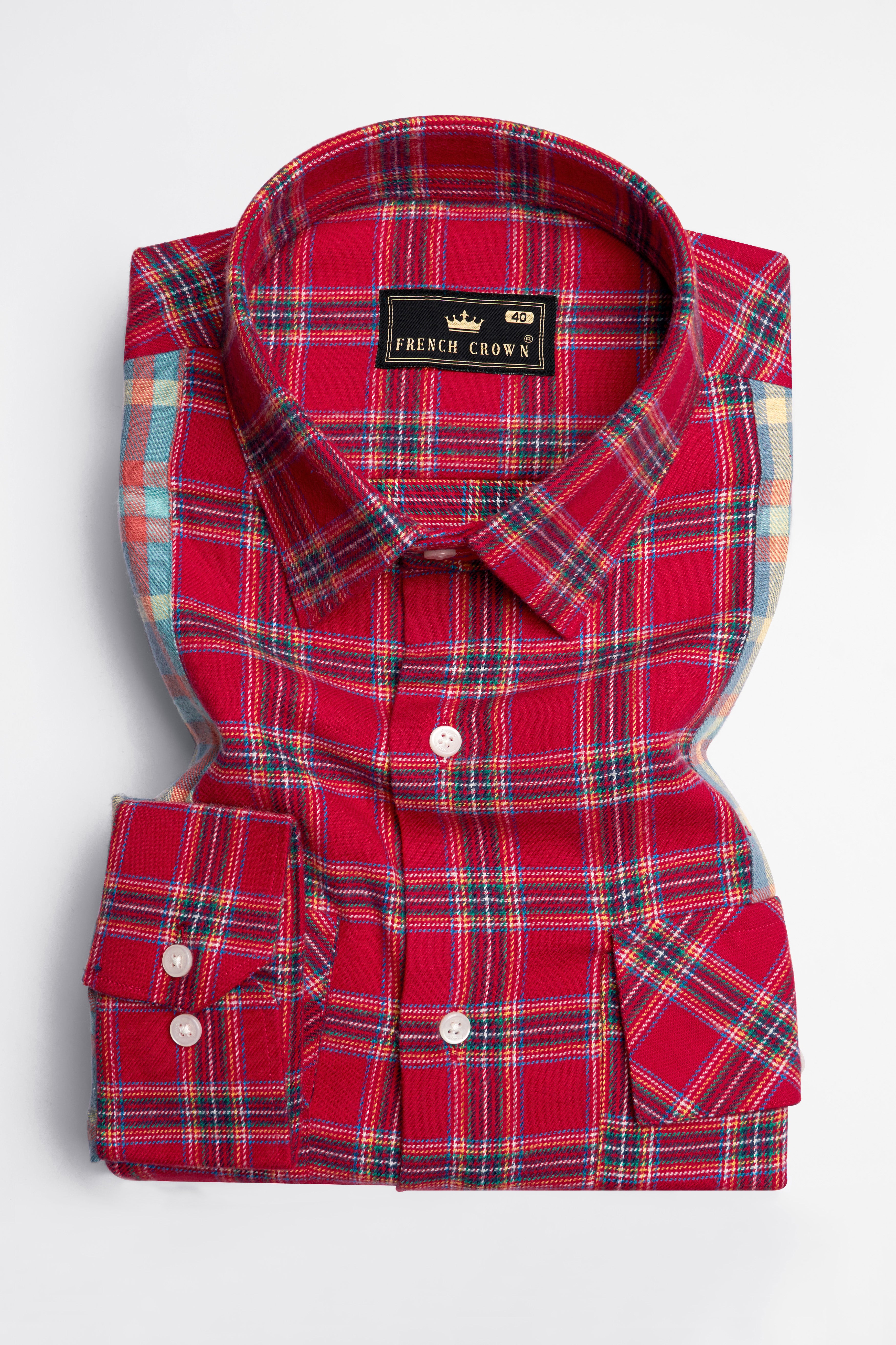 Shiraz Red with Celestial Blue Twill Plaid Premium Cotton Designer Shirt