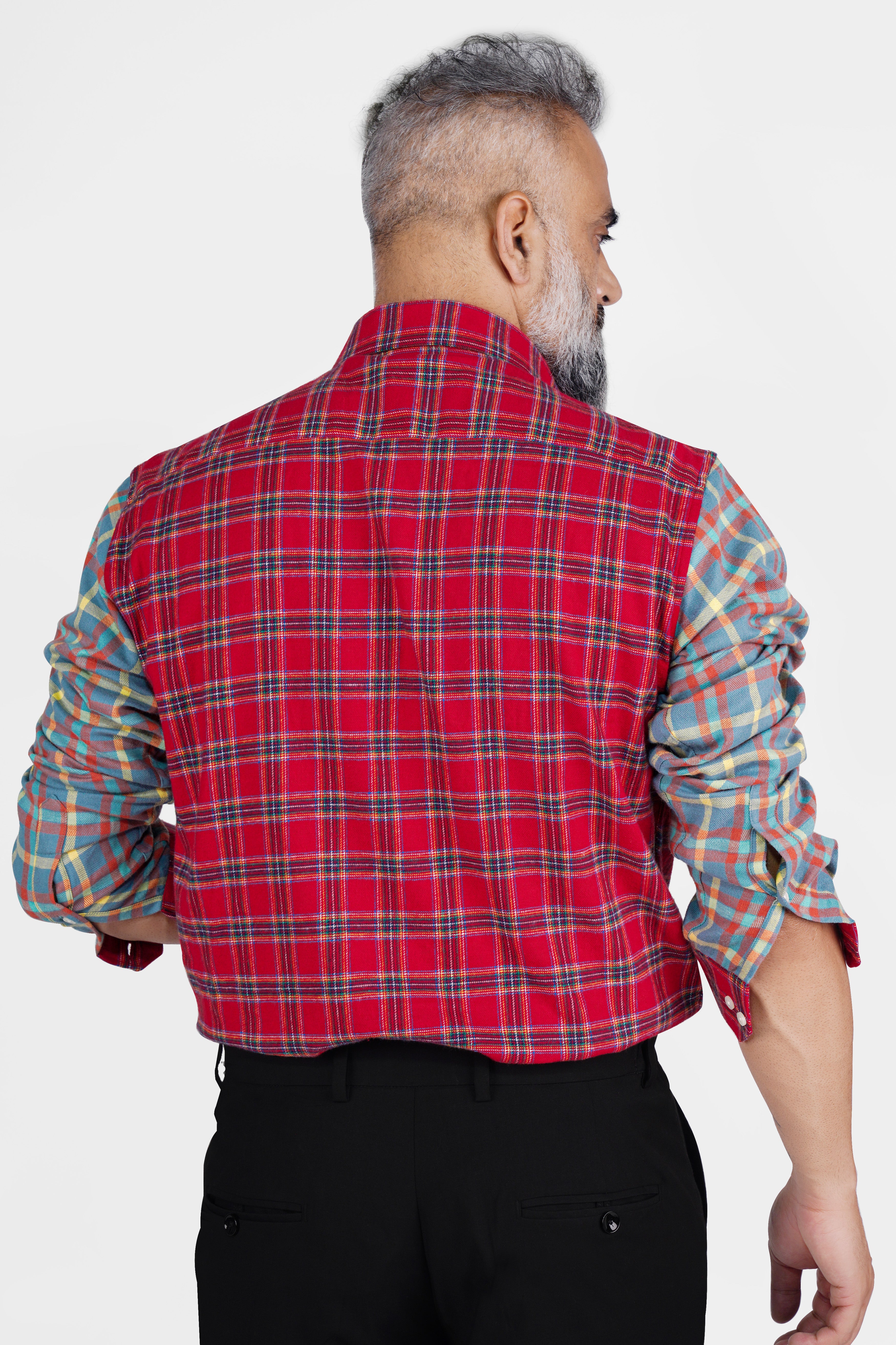 Shiraz Red with Celestial Blue Twill Plaid Premium Cotton Designer Shirt