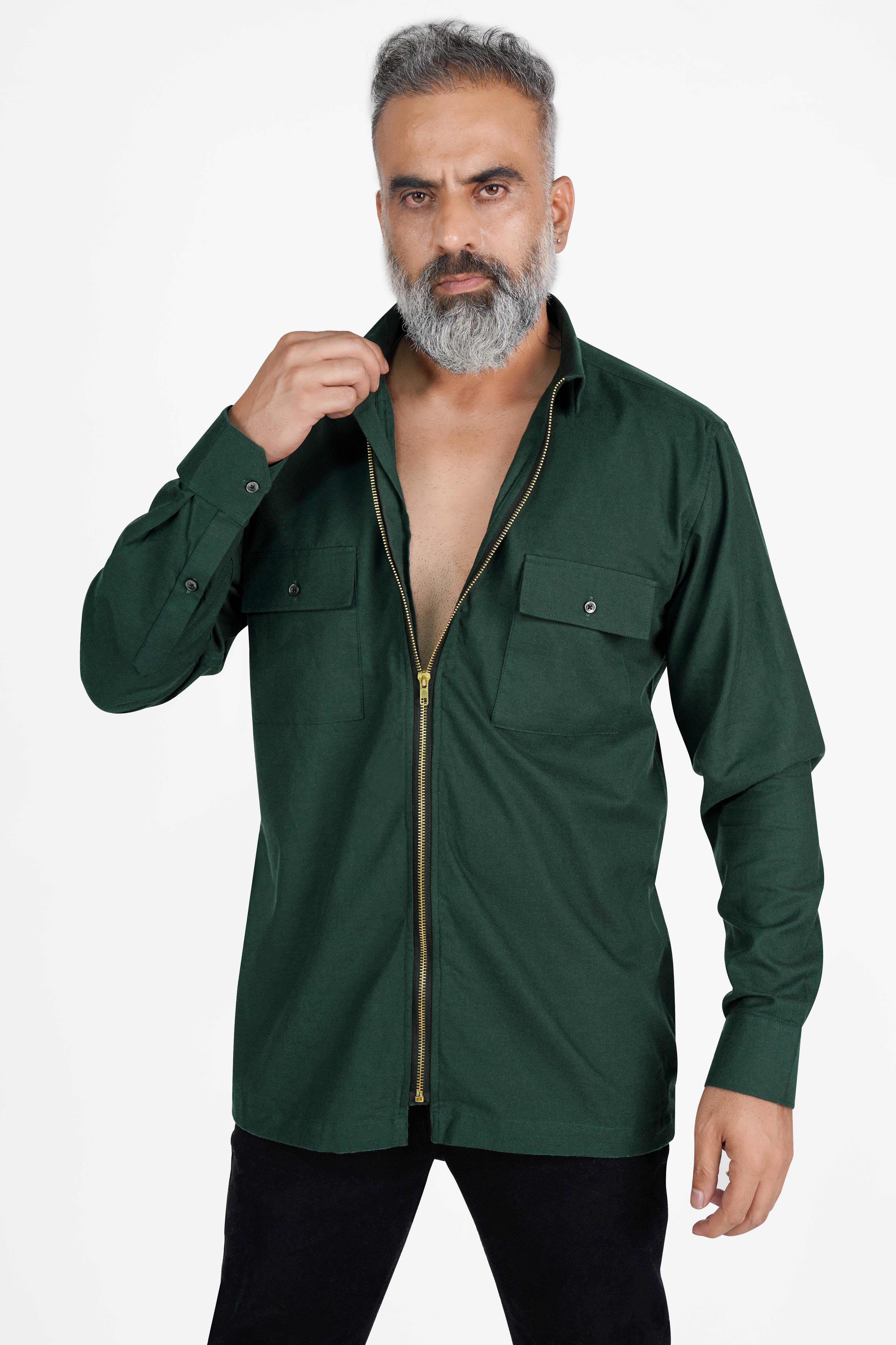 Gable Green Royal Oxford Shirt with Zipper Fastening