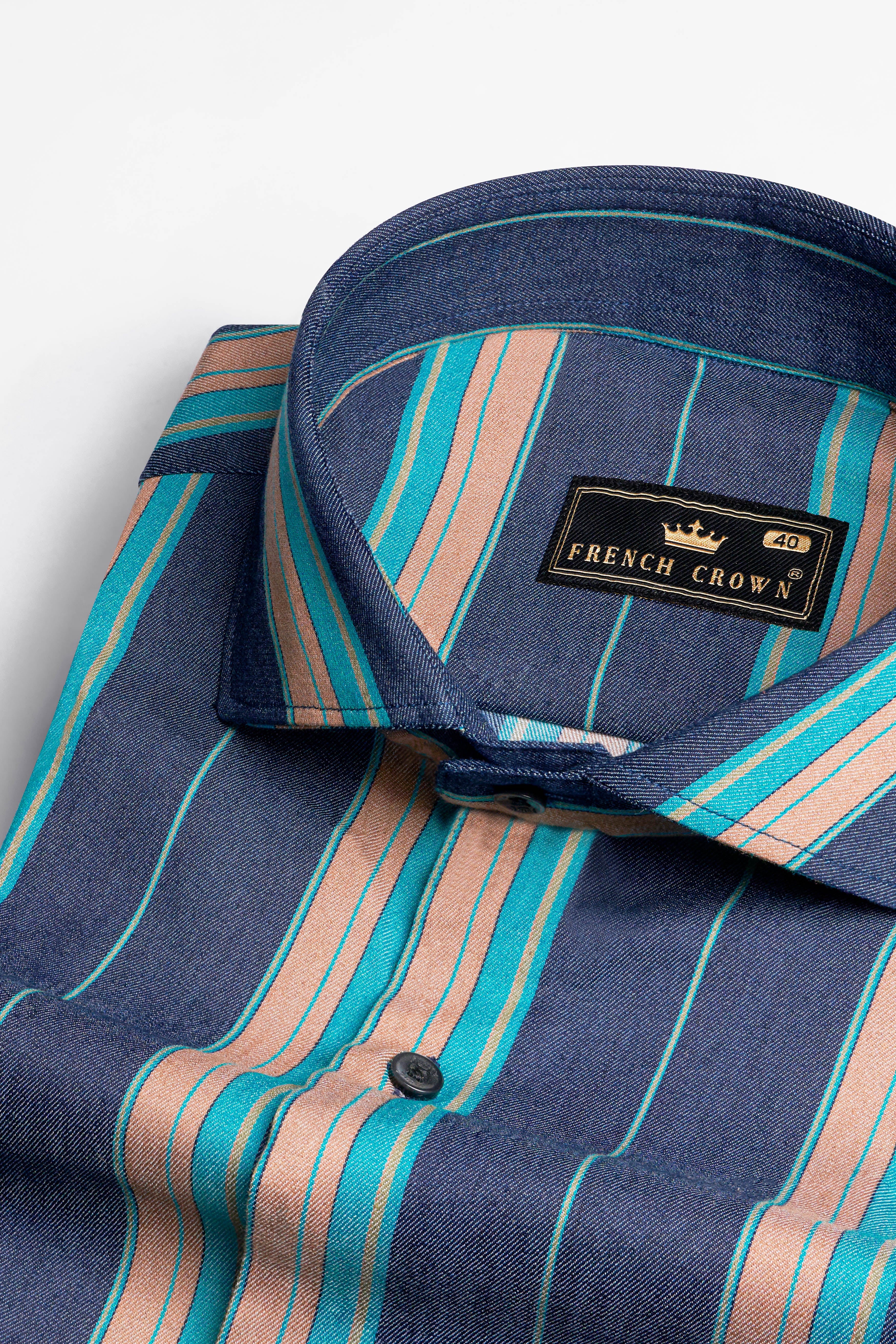 Indigo Blue with Copperfield Brown and Bahama Blue Striped Denim Shirt