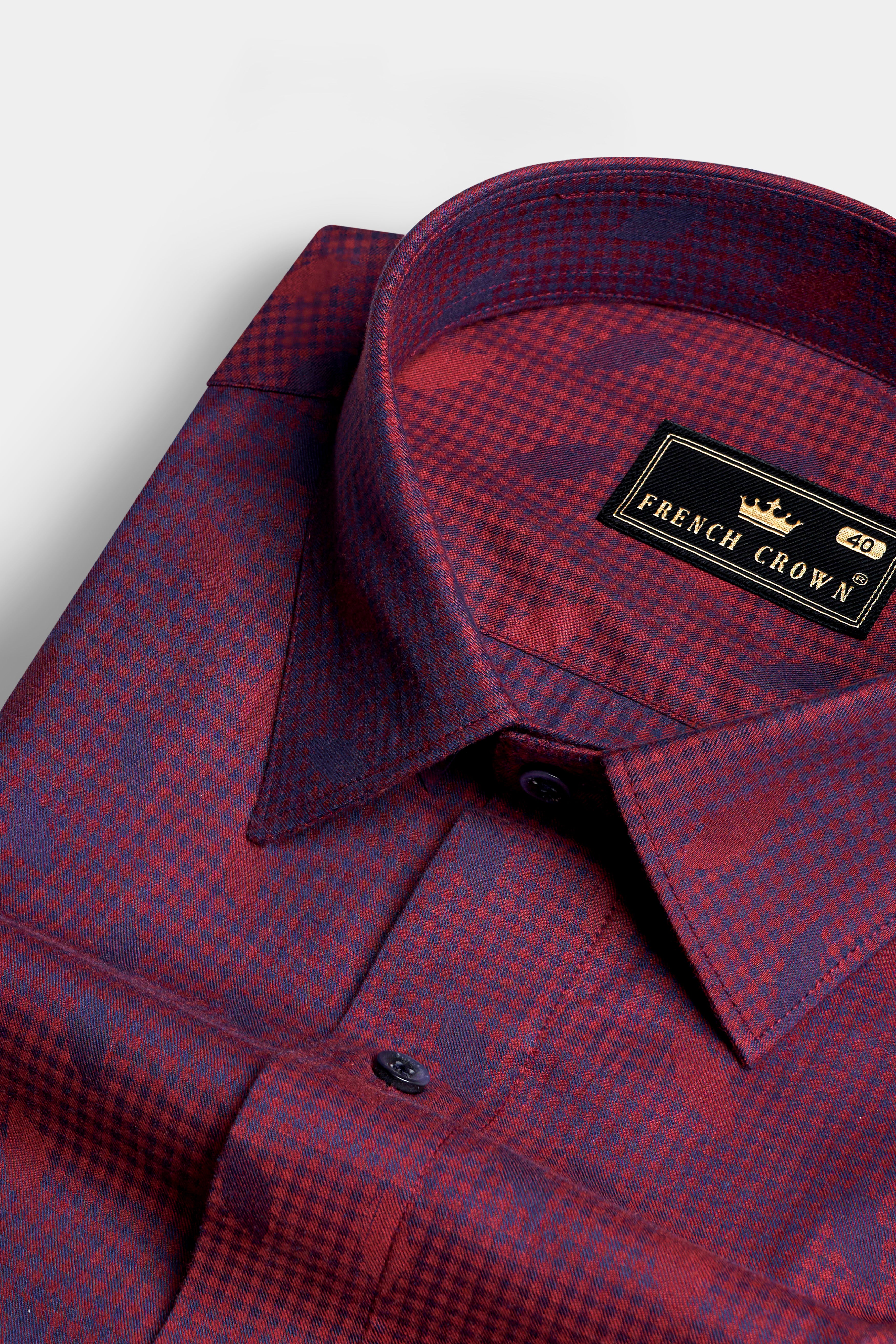 Cordovan Red and Eggplant Blue Jacquard Textured Premium Giza Cotton Shirt