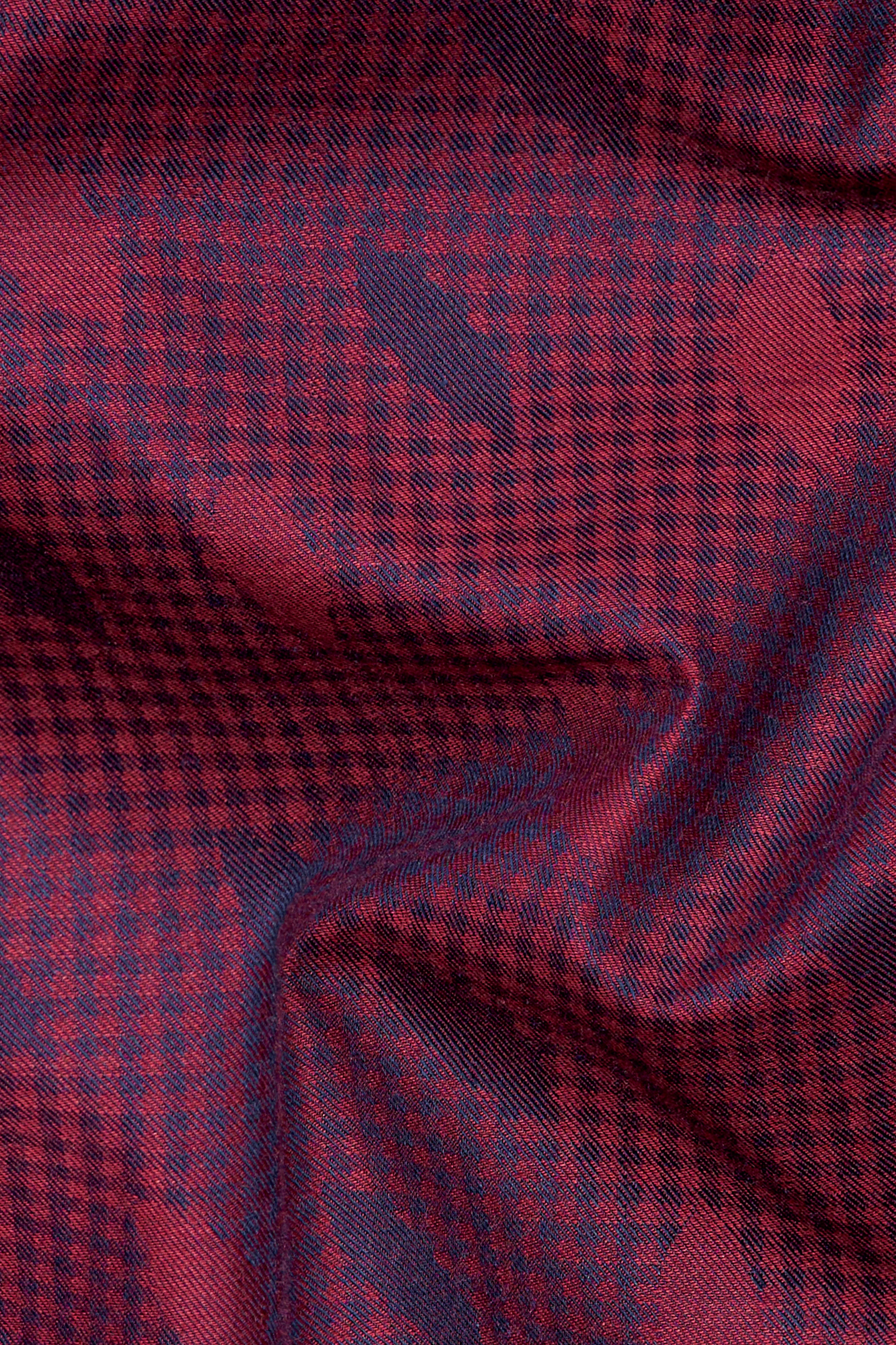 Cordovan Red and Eggplant Blue Jacquard Textured Premium Giza Cotton Shirt