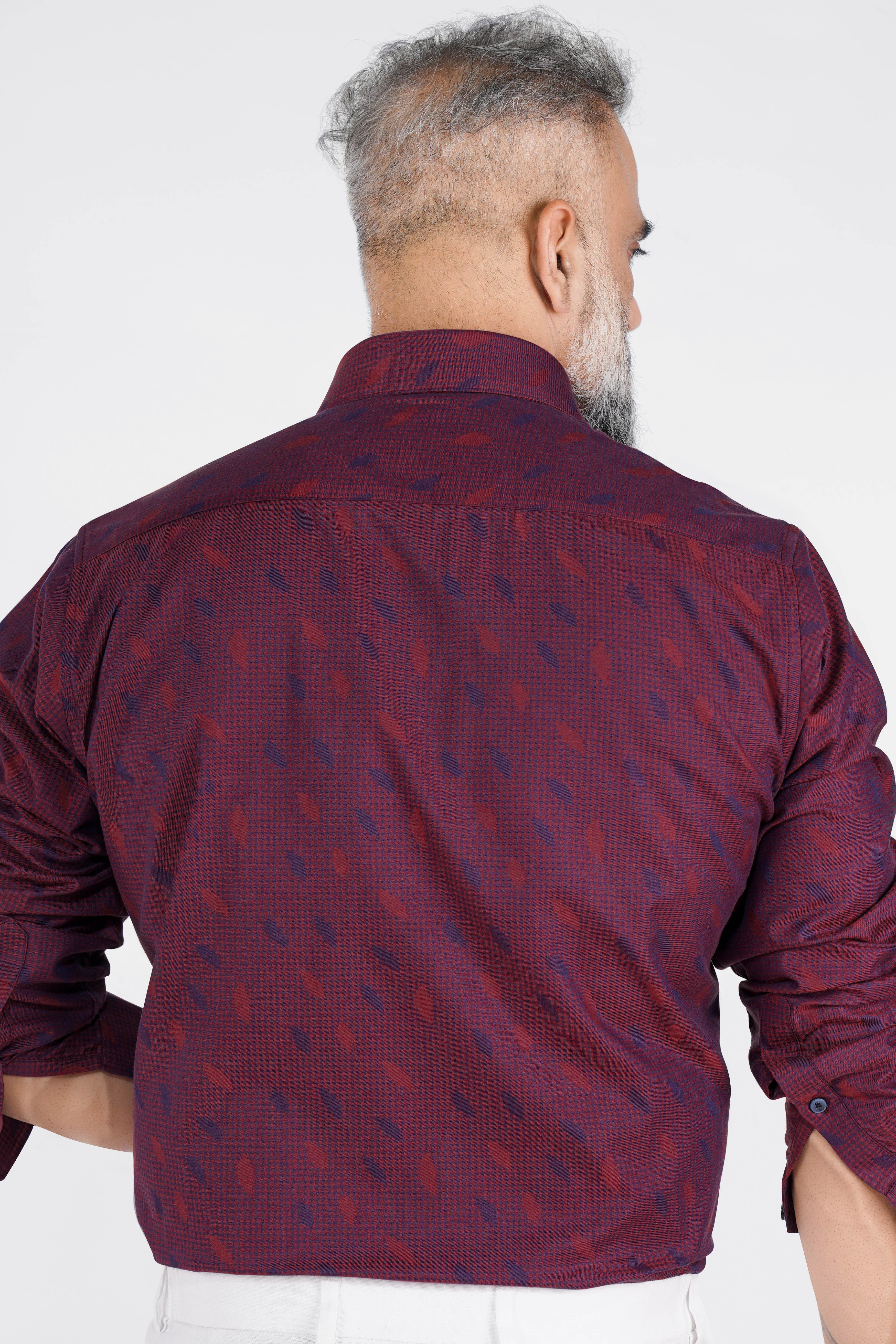 Cordovan Red and Eggplant Blue Jacquard Textured Premium Giza Cotton Shirt