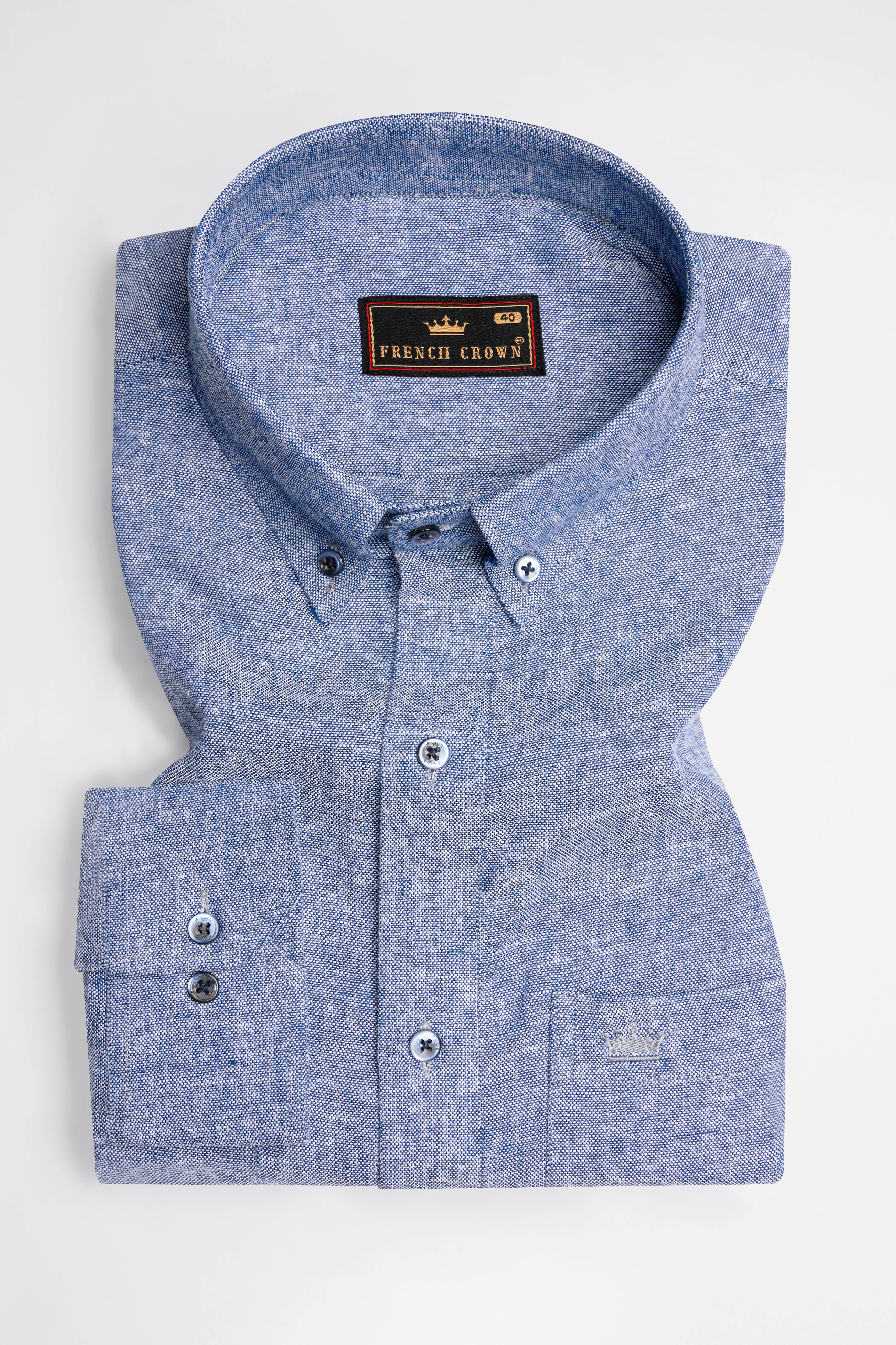 Kimberly Blue Luxurious Linen Button Down Designer Shirt