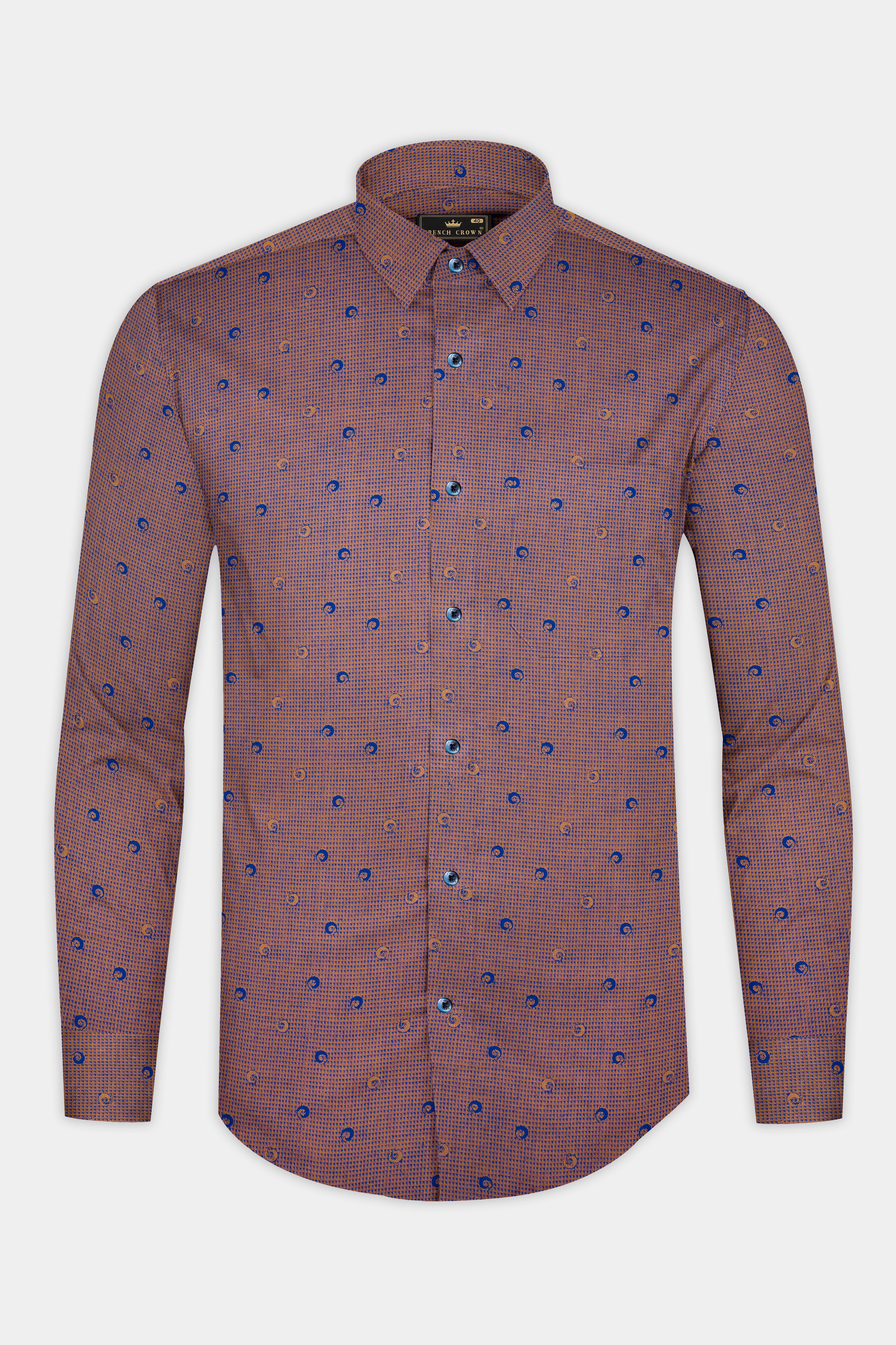 Spicy Mix Brown and Chambray Blue Jacquard Textured Premium Giza Cotton Shirt