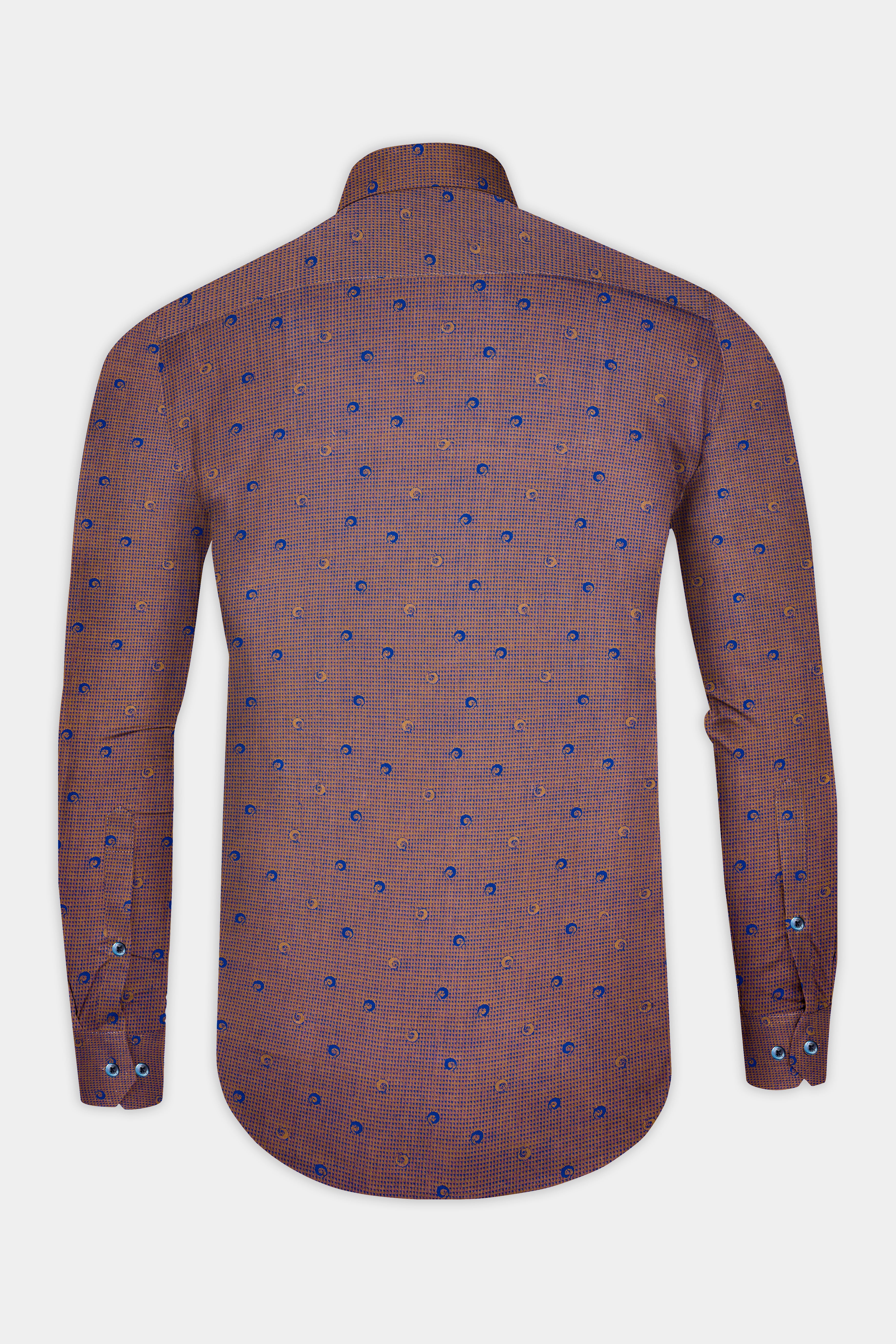 Spicy Mix Brown and Chambray Blue Jacquard Textured Premium Giza Cotton Shirt