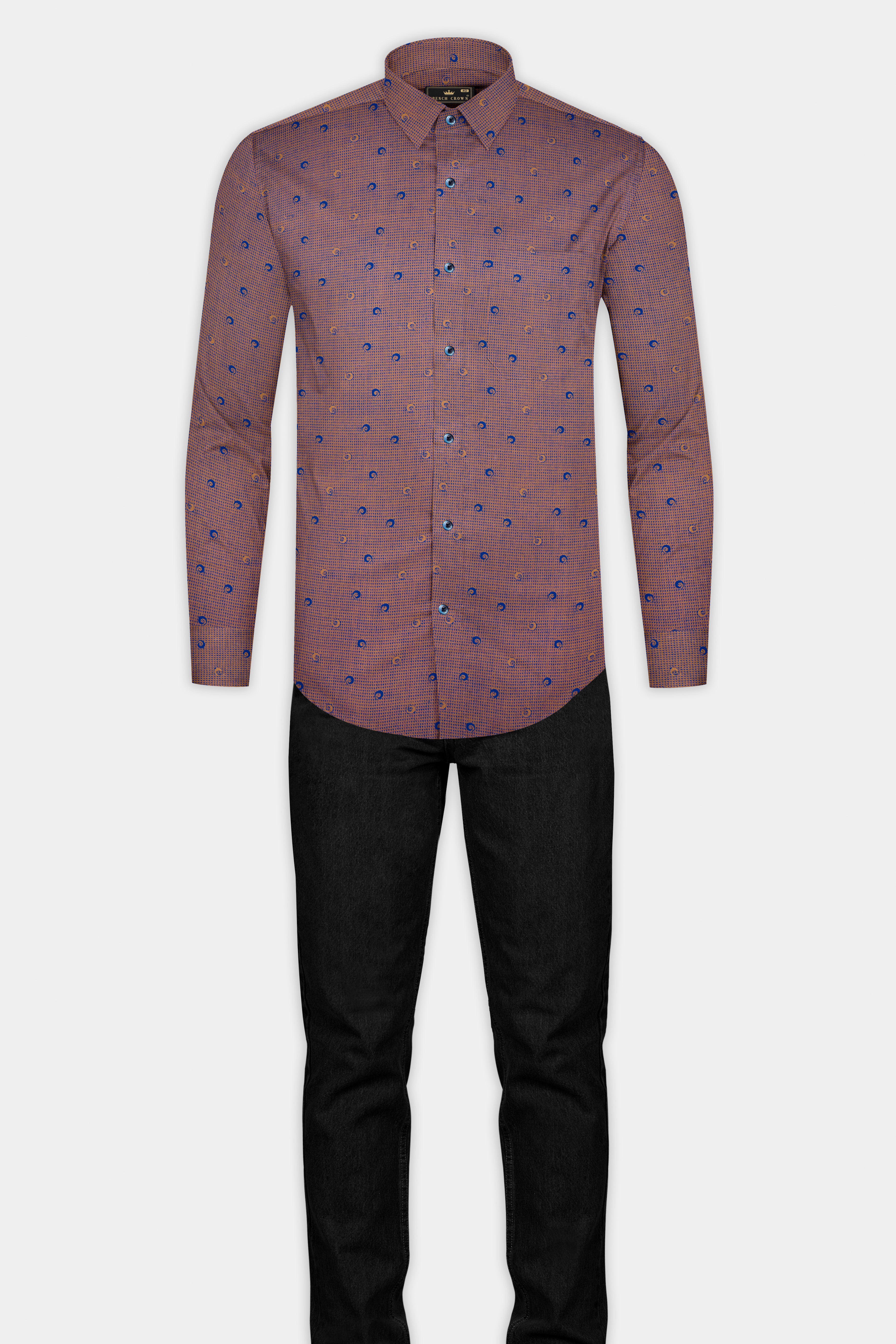 Spicy Mix Brown and Chambray Blue Jacquard Textured Premium Giza Cotton Shirt