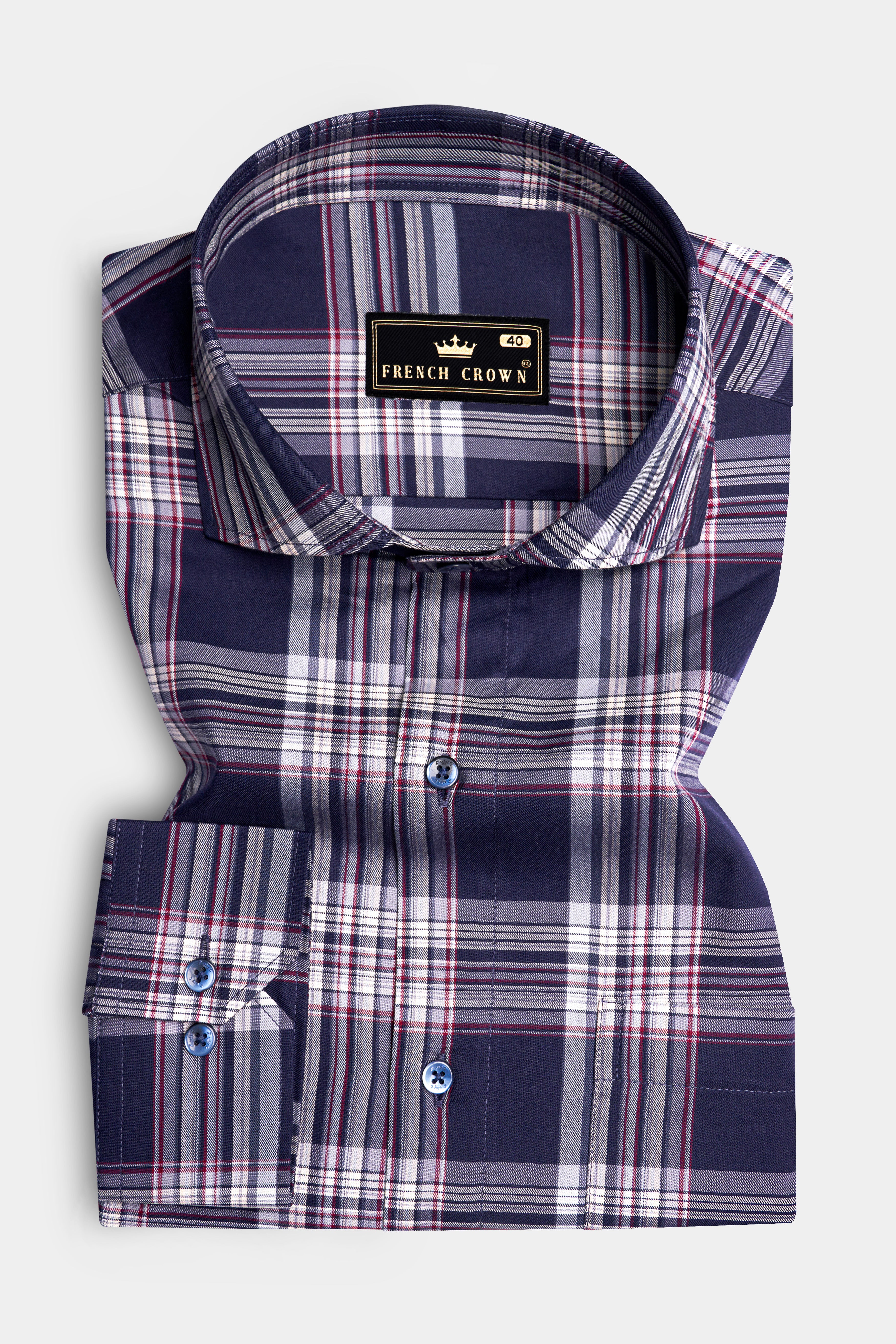 Martinique Blue with White Twill Plaid Premium Cotton Shirt