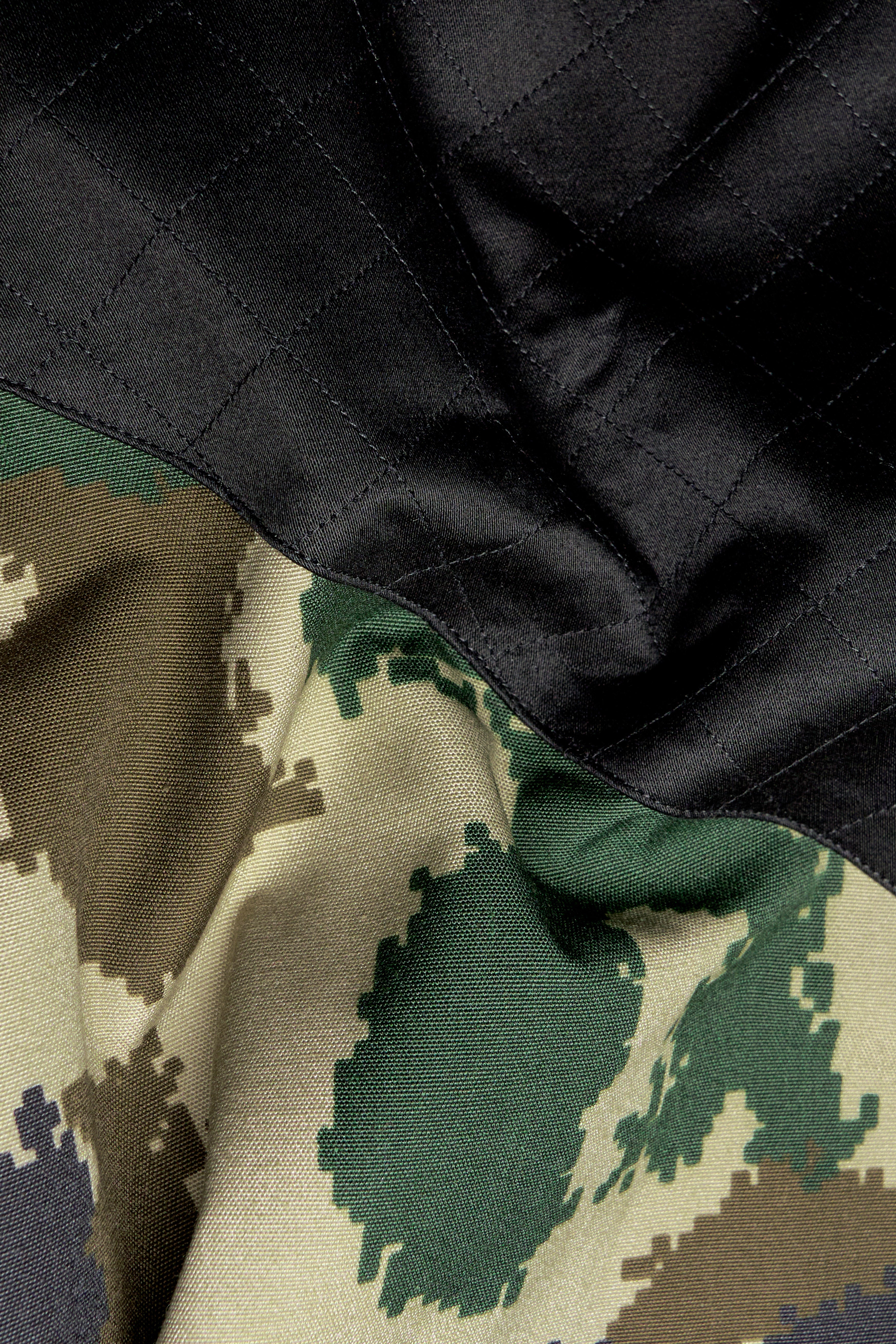 Jade Black with Wheat Brown and Feldgrau Green Camouflage Royal Oxford Designer Bomber Jacket