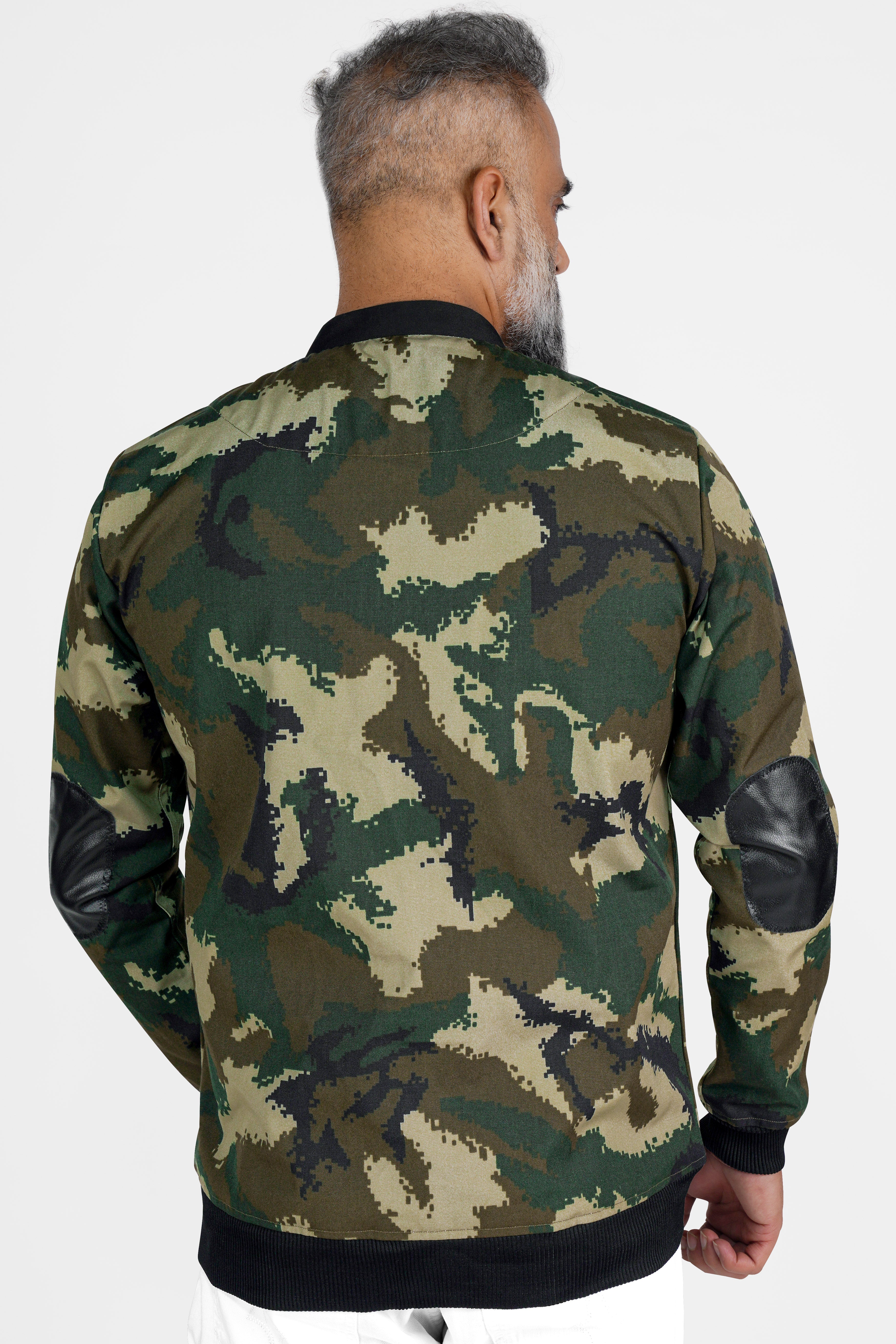 Jade Black with Wheat Brown and Feldgrau Green Camouflage Royal Oxford Designer Bomber Jacket