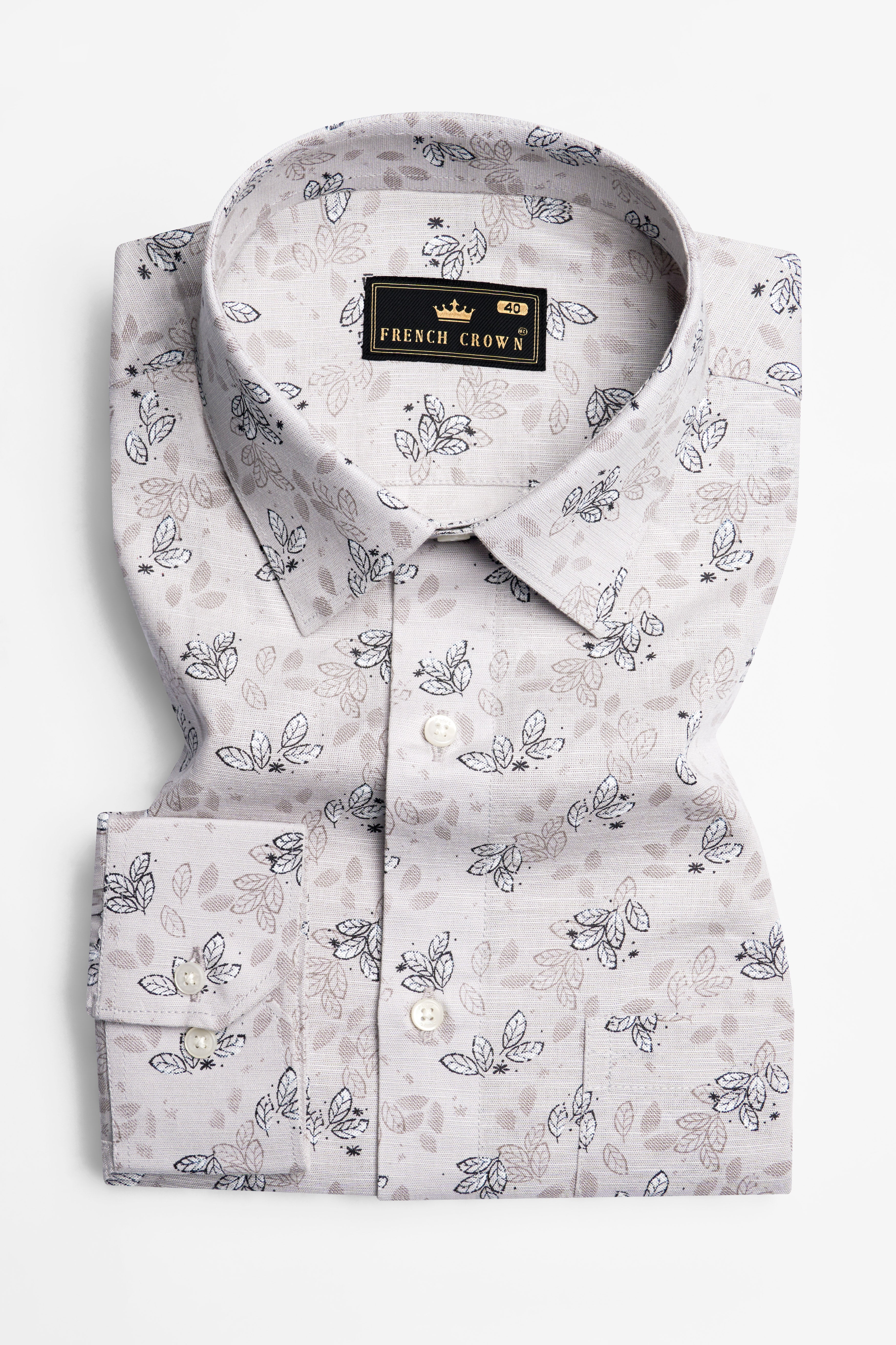 Timberwolf Gray Ditsy Printed Twill Premium Cotton Shirt