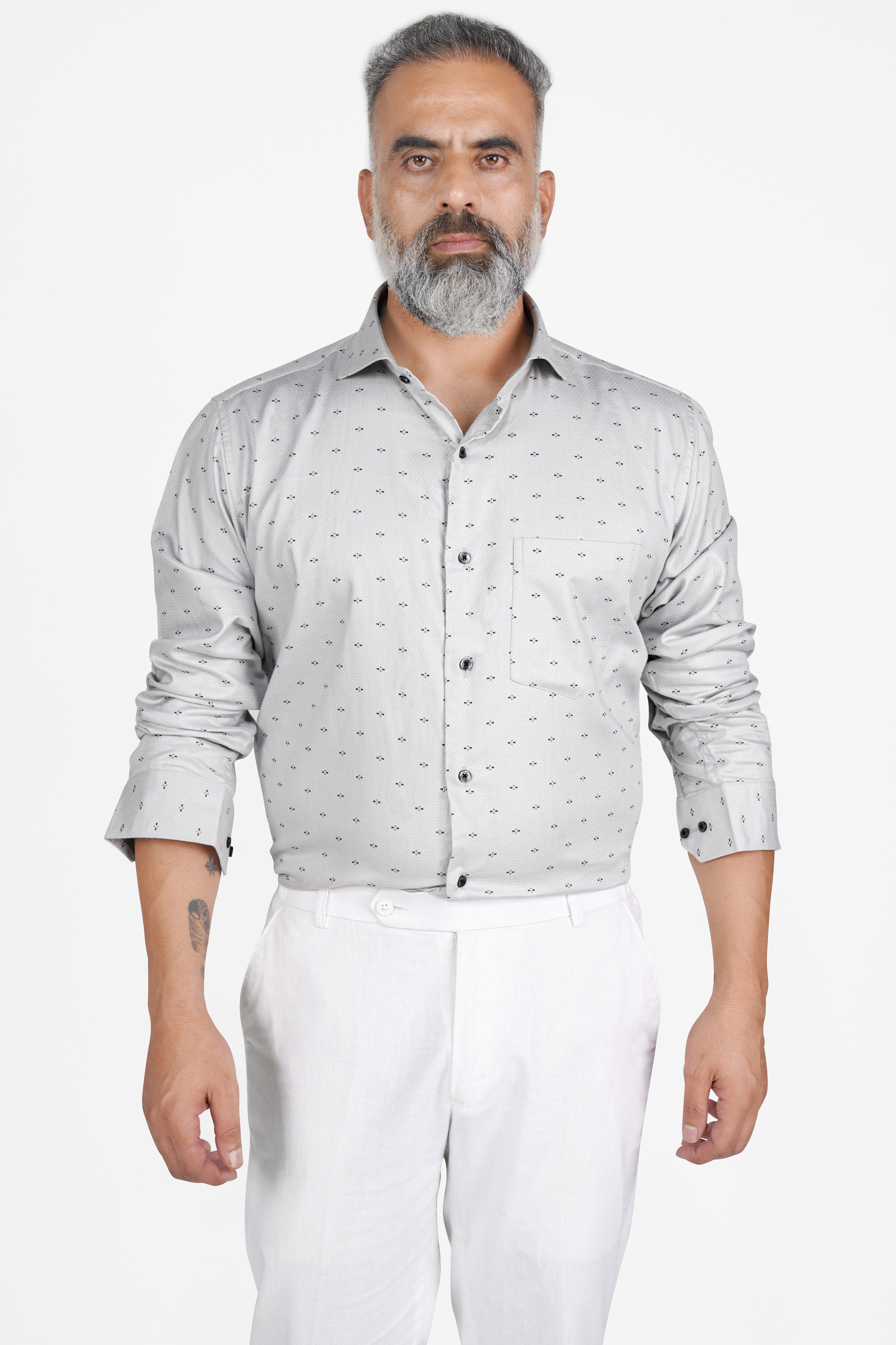 Pale Slate Gray Dobby Textured Premium Giza Cotton Shirt