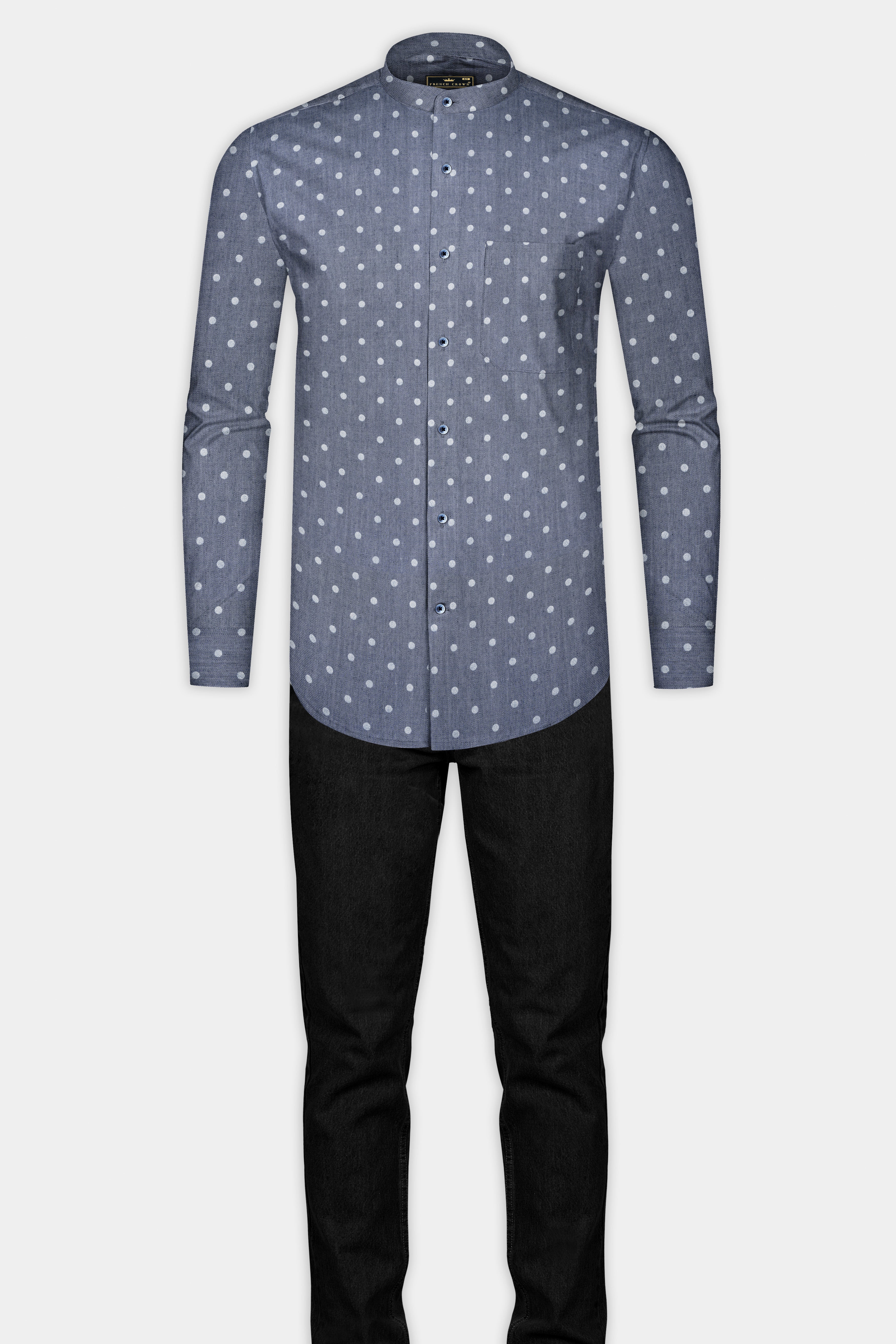 Twilight Blue and White Polka Dotted Denim Shirt