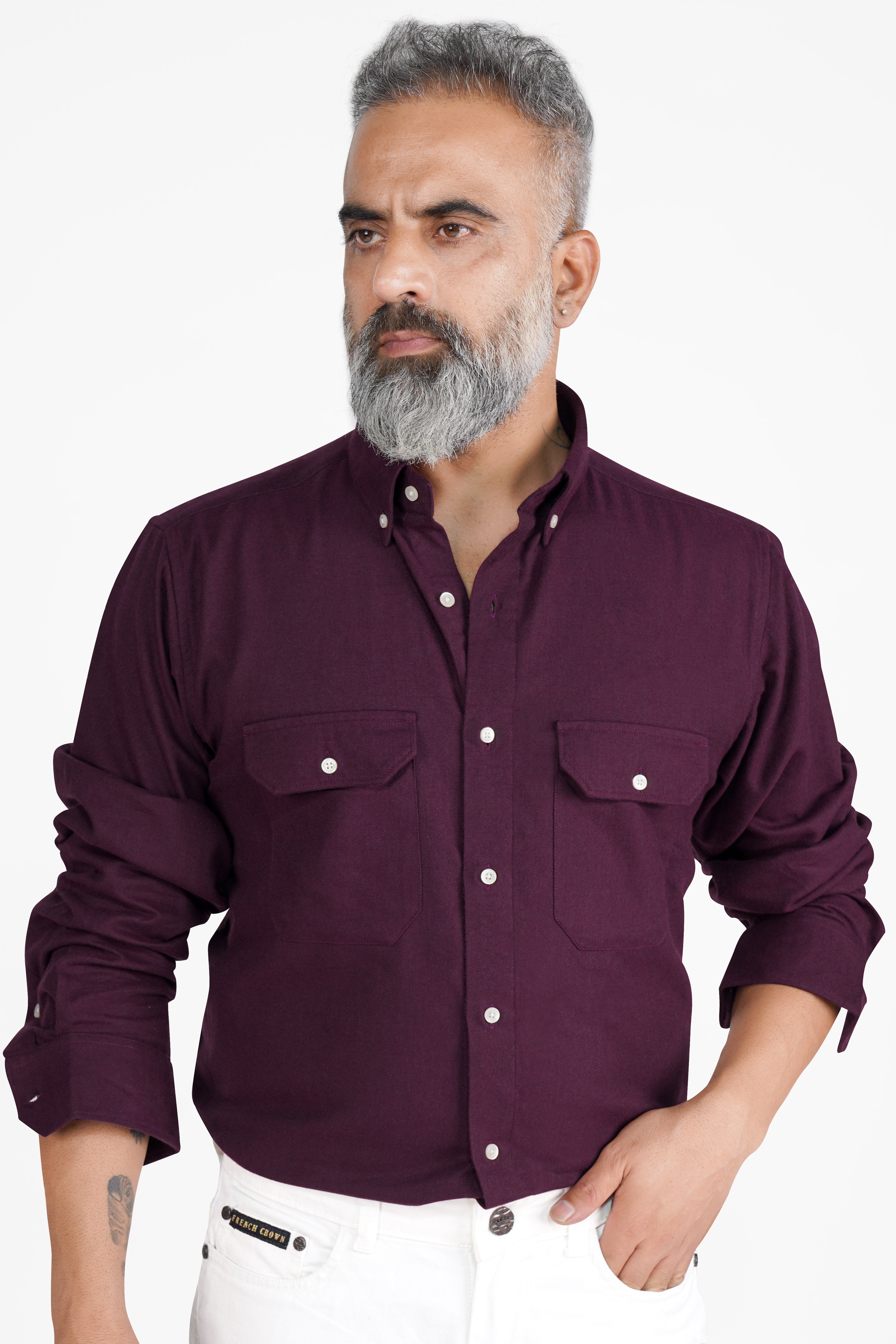 Wine Berry Flannel Button Down Overshirt