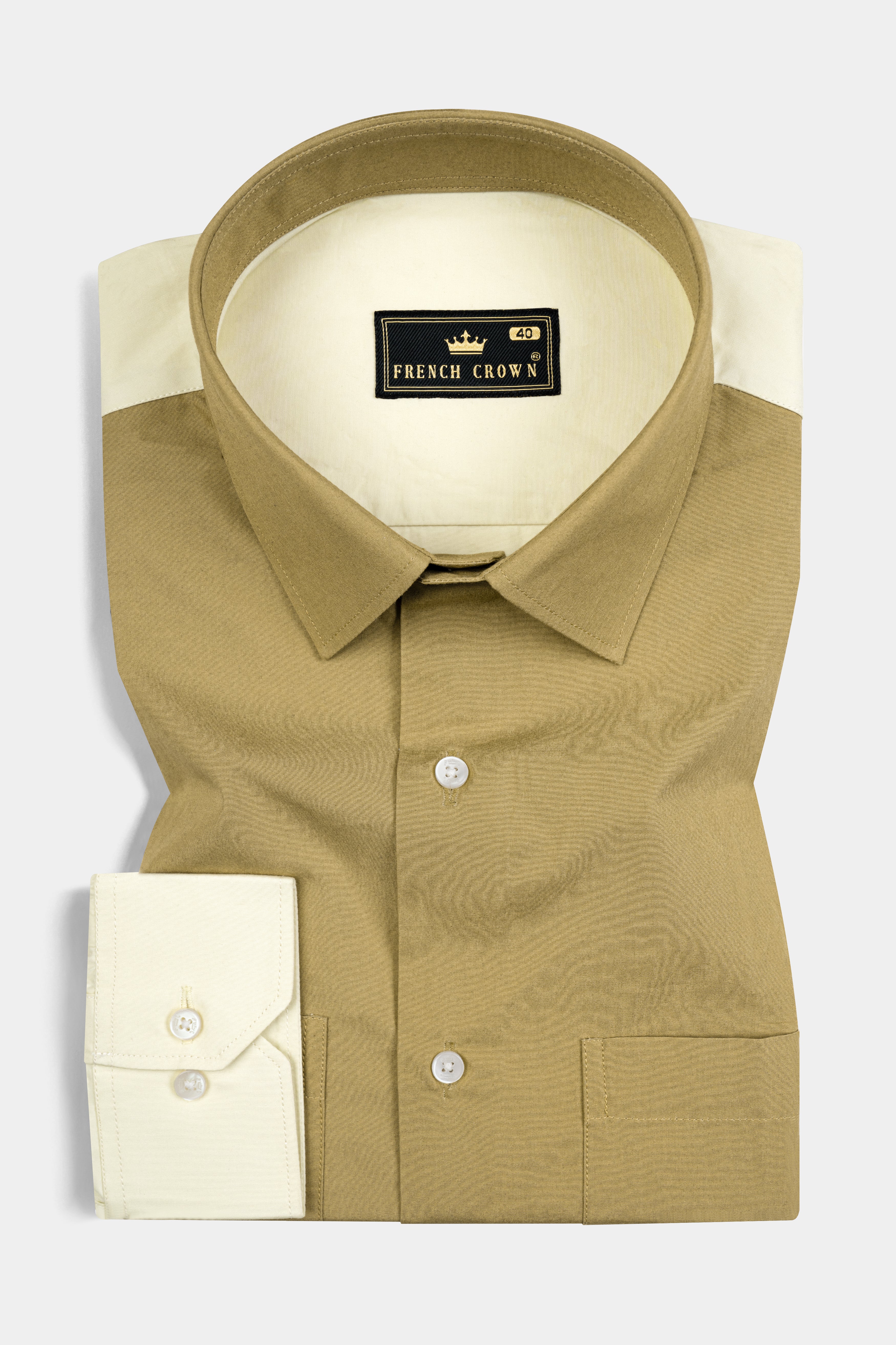 Desert Brown and Albescent Gray Twill Premium Cotton Designer Shirt