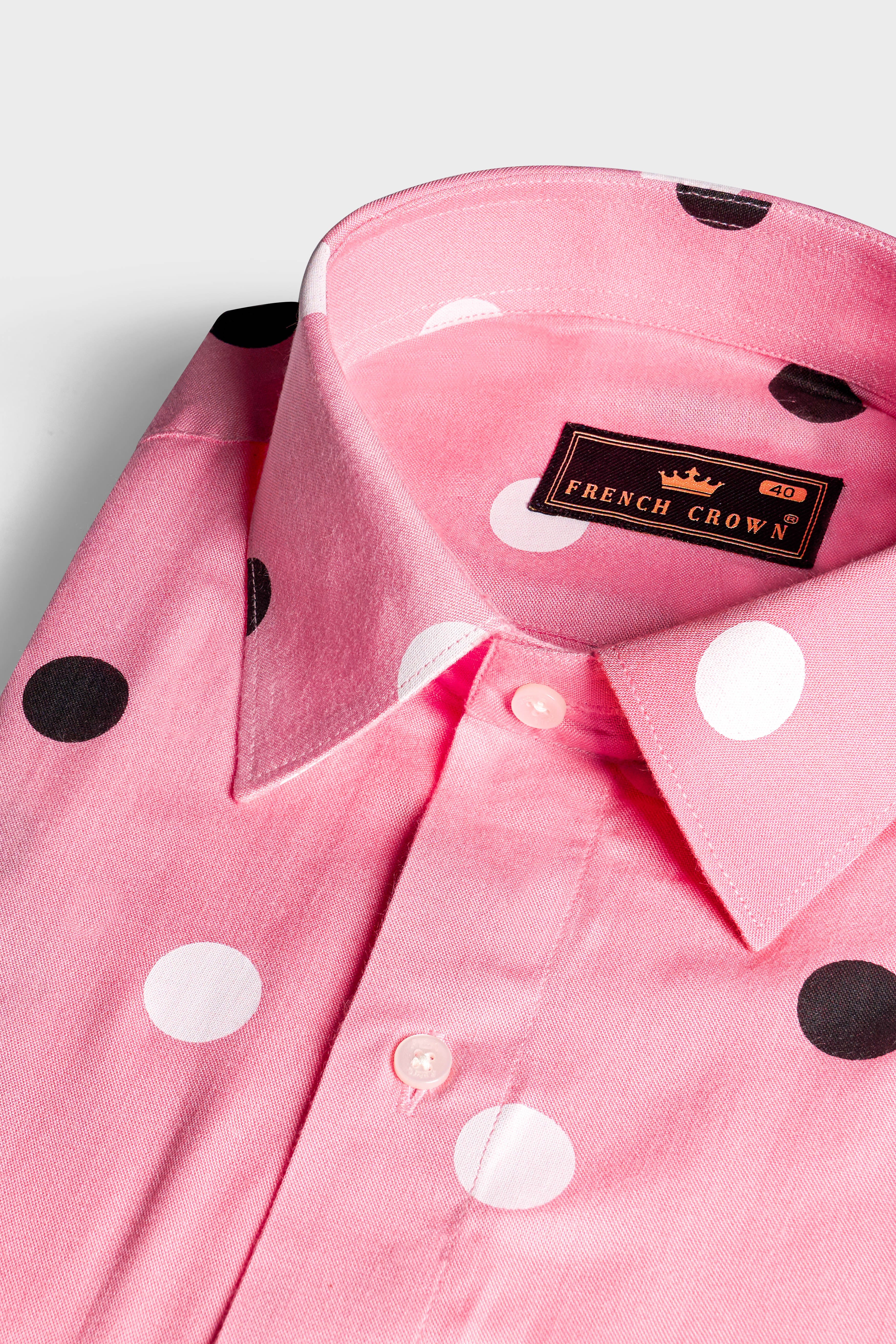 Flamingo Pink with Black and White Polka Dotted Premium Tencel Shirt