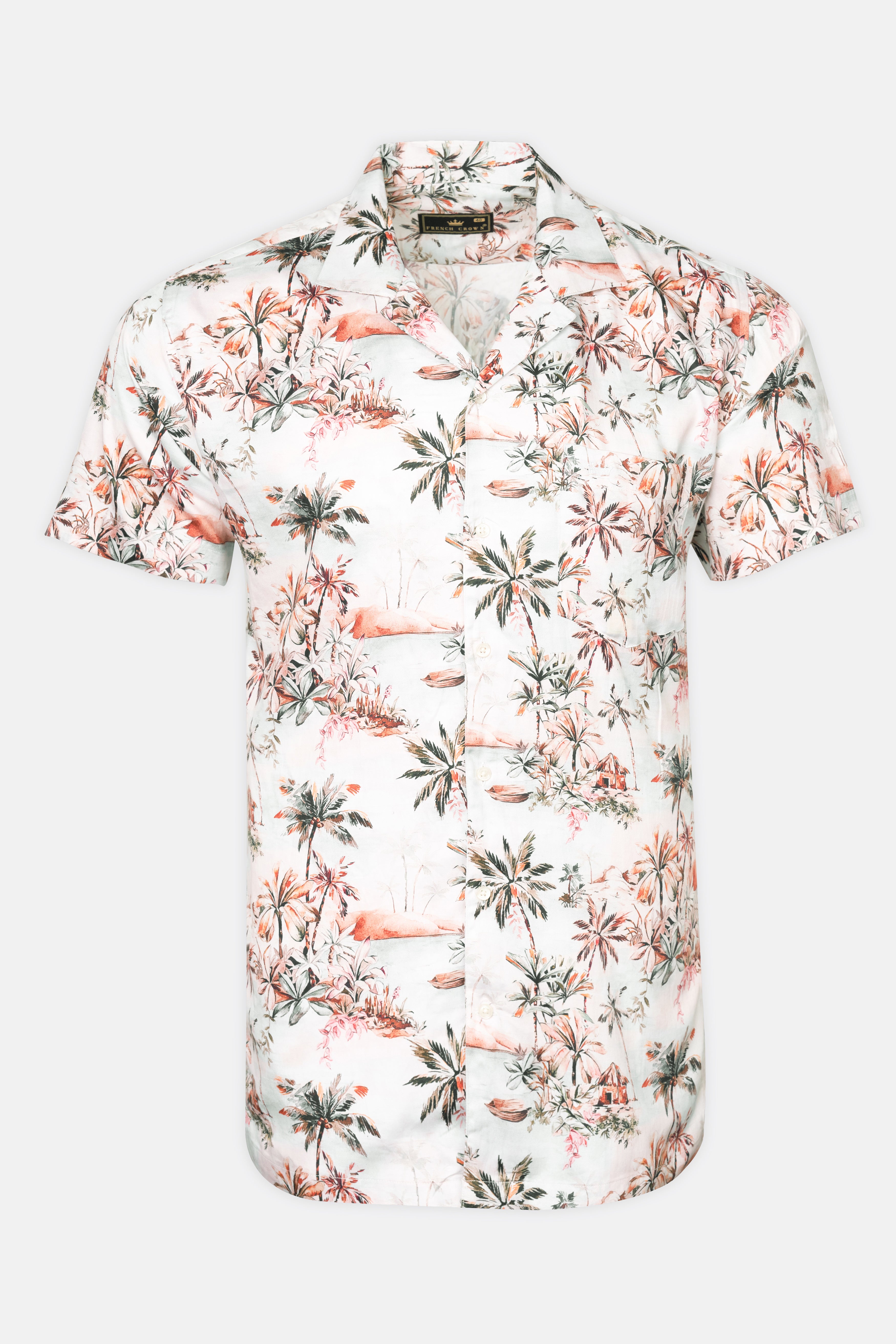 Bright White Multicolour Tropical Printed Super Soft Premium Cotton Shirt