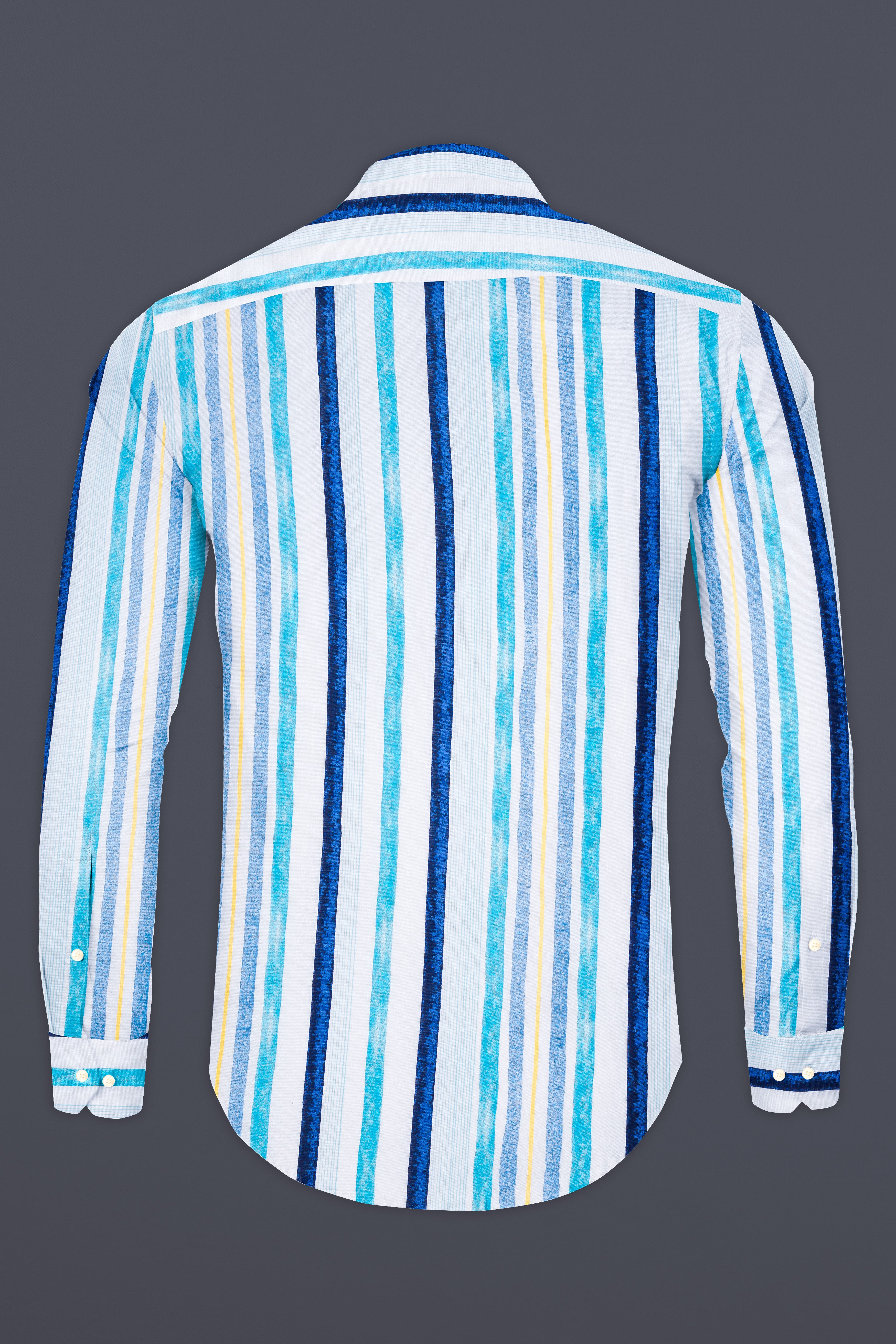 Bright White with Rhino Blue and Blizzard Blue Striped Premium Cotton Shirt