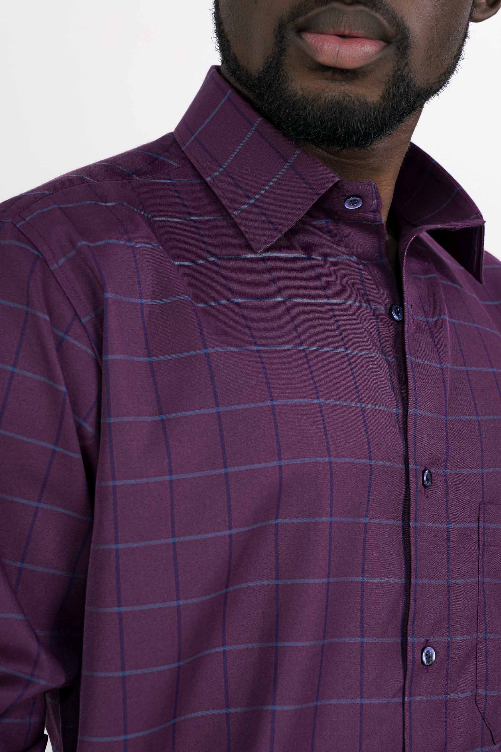 Blackcurrant Purple Checkered Premium Cotton Shirt