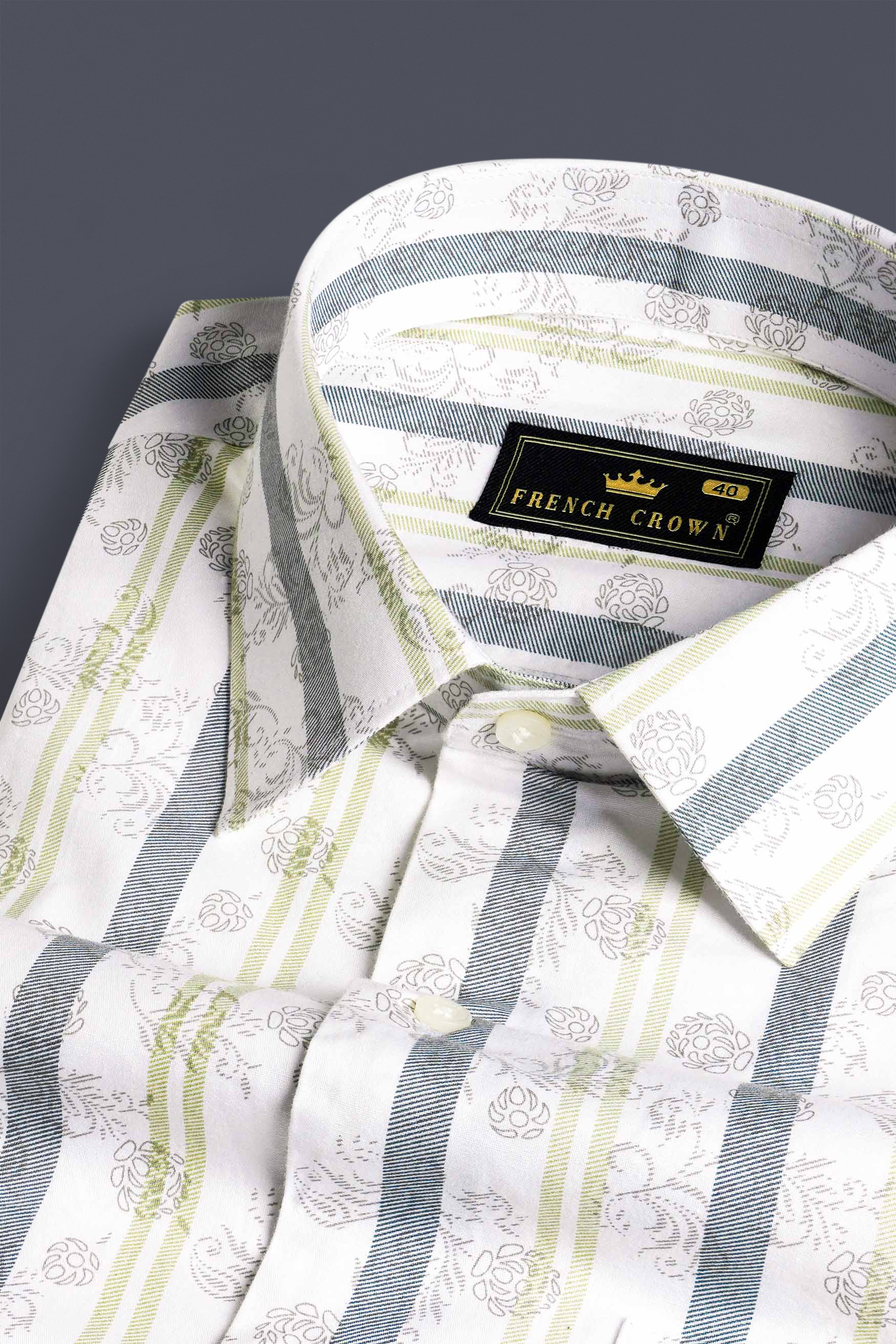 Bright White with Gunsmoke Gray and Hampton Green Striped Super Soft Premium Cotton Shirt