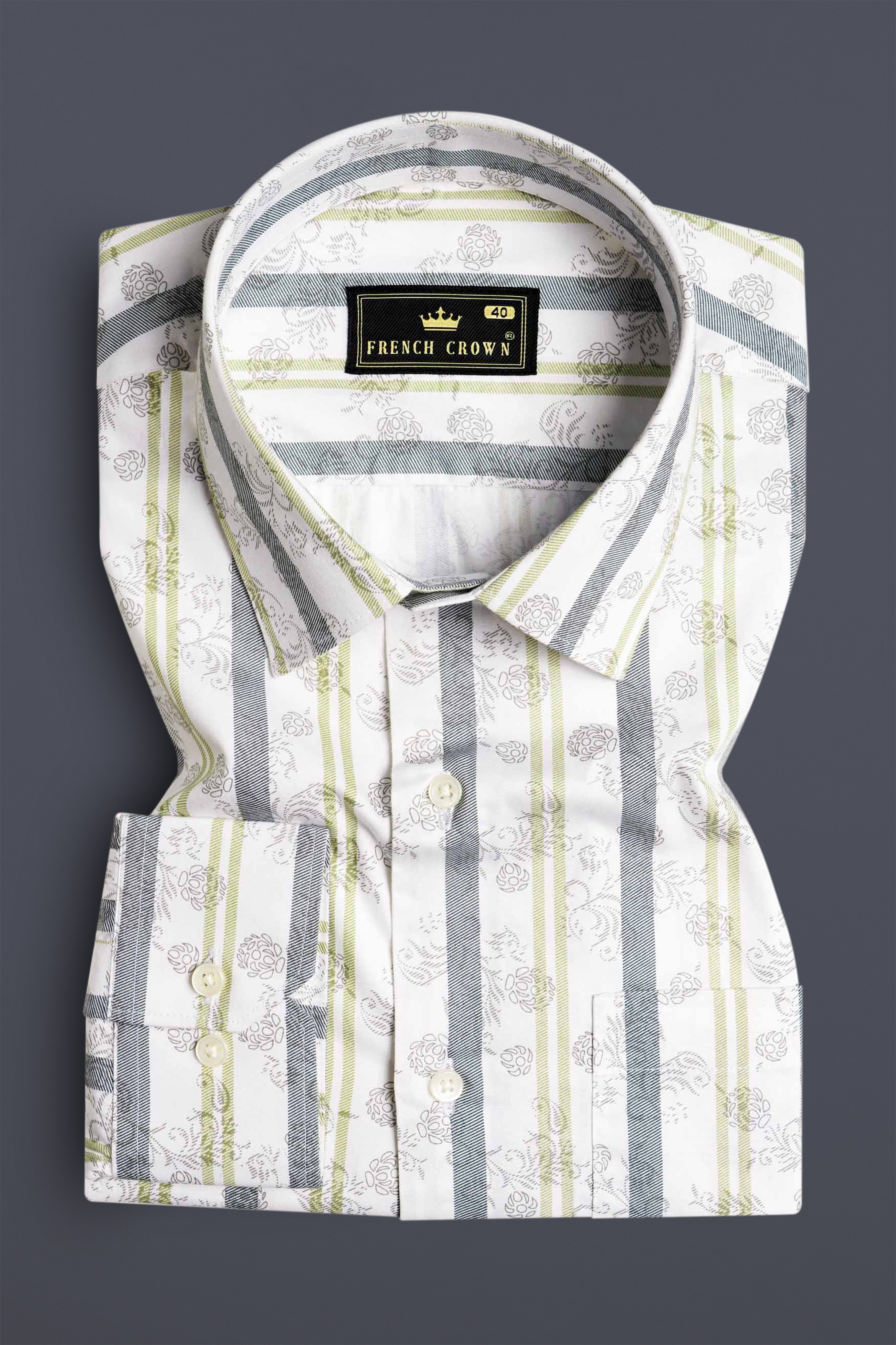 Bright White with Gunsmoke Gray and Hampton Green Striped Super Soft Premium Cotton Shirt