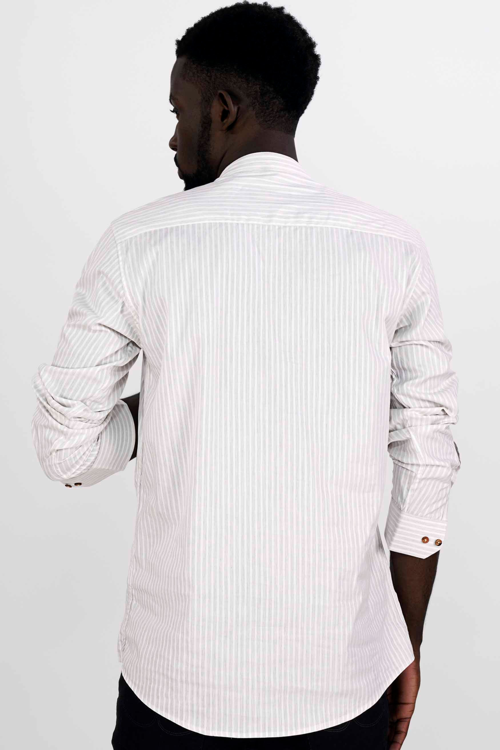 Bright White Striped Dobby Textured Premium Giza Cotton Kurta Shirt