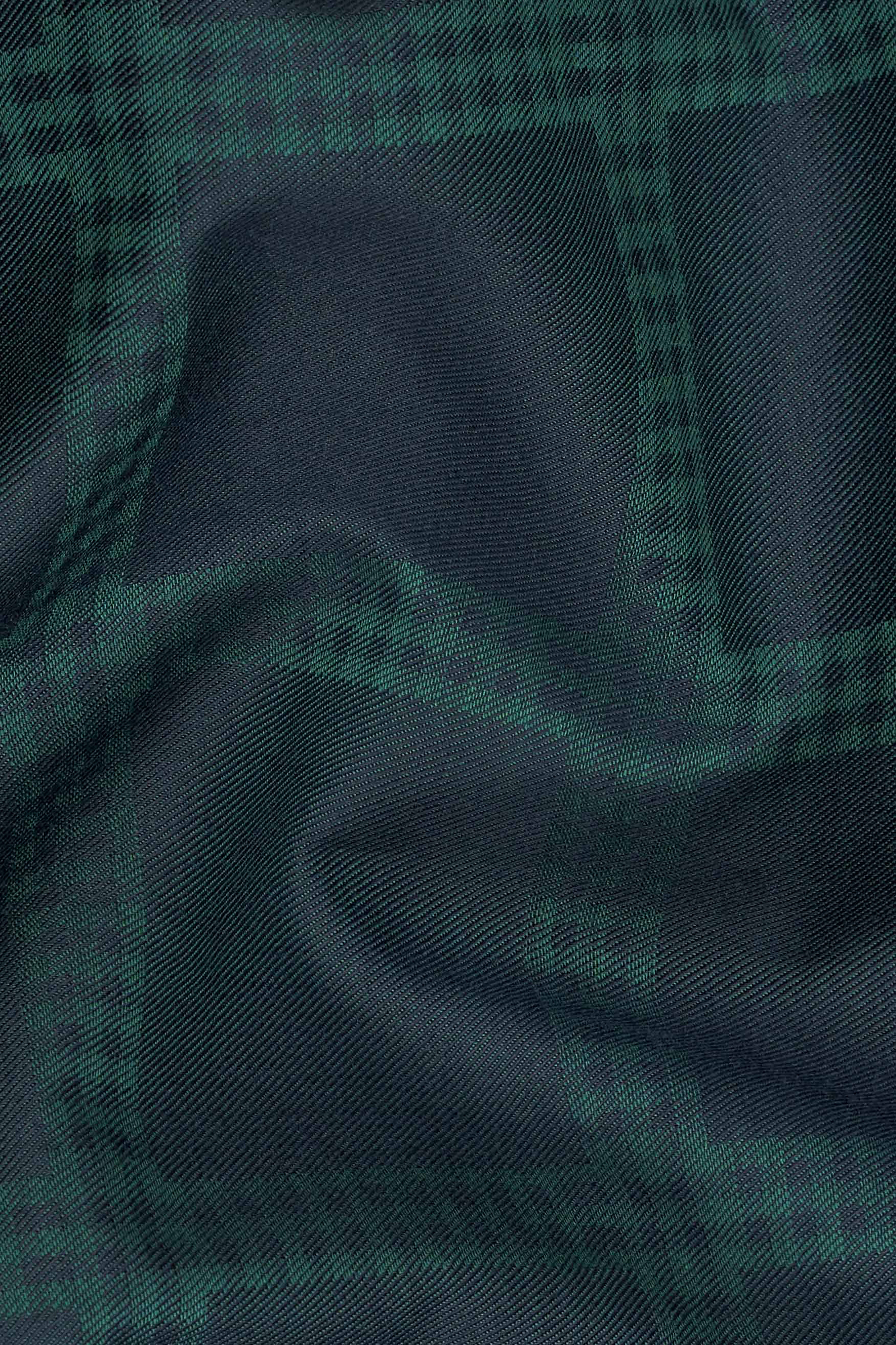 Gunmetal Blue and Plantation Green Checkered Jacquard Textured Premium Giza Cotton Shirt