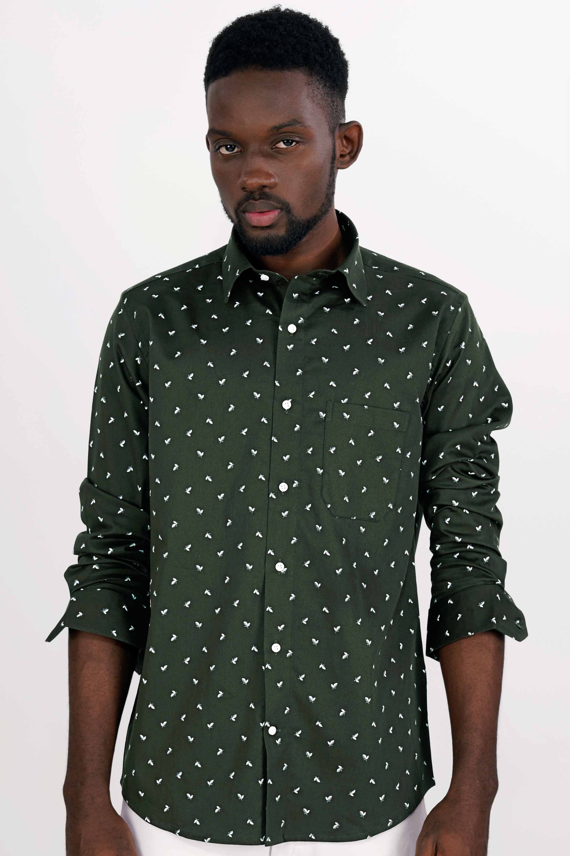 Cabbage Pont Green with White Ditsy Printed Royal Oxford Shirt