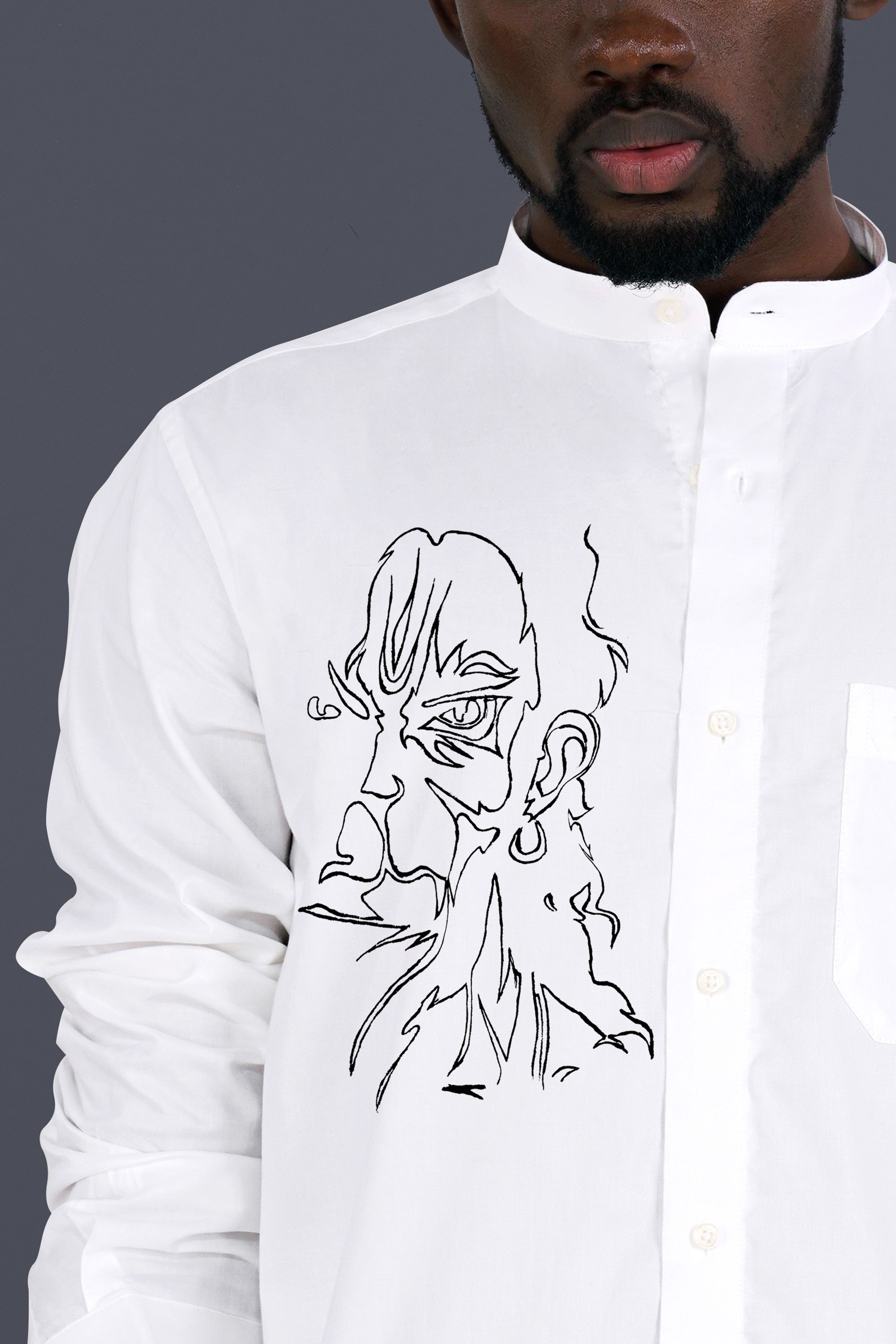 Bright White Lord Hanuman Hand Painted Royal Oxford Designer Shirt