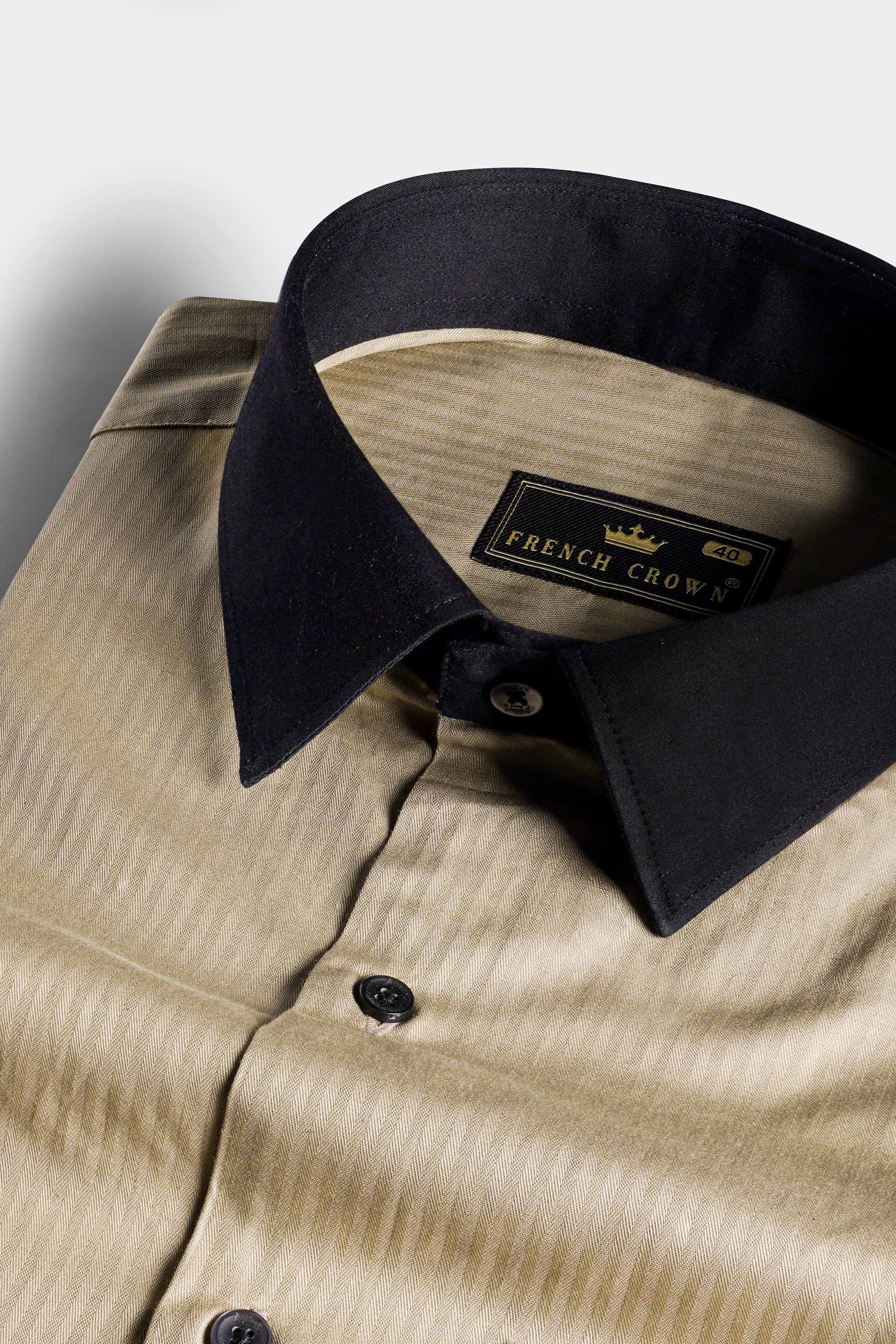 Mongoose Brown Striped with Black Cuffs and Collar Dobby Premium Giza Cotton Shirt