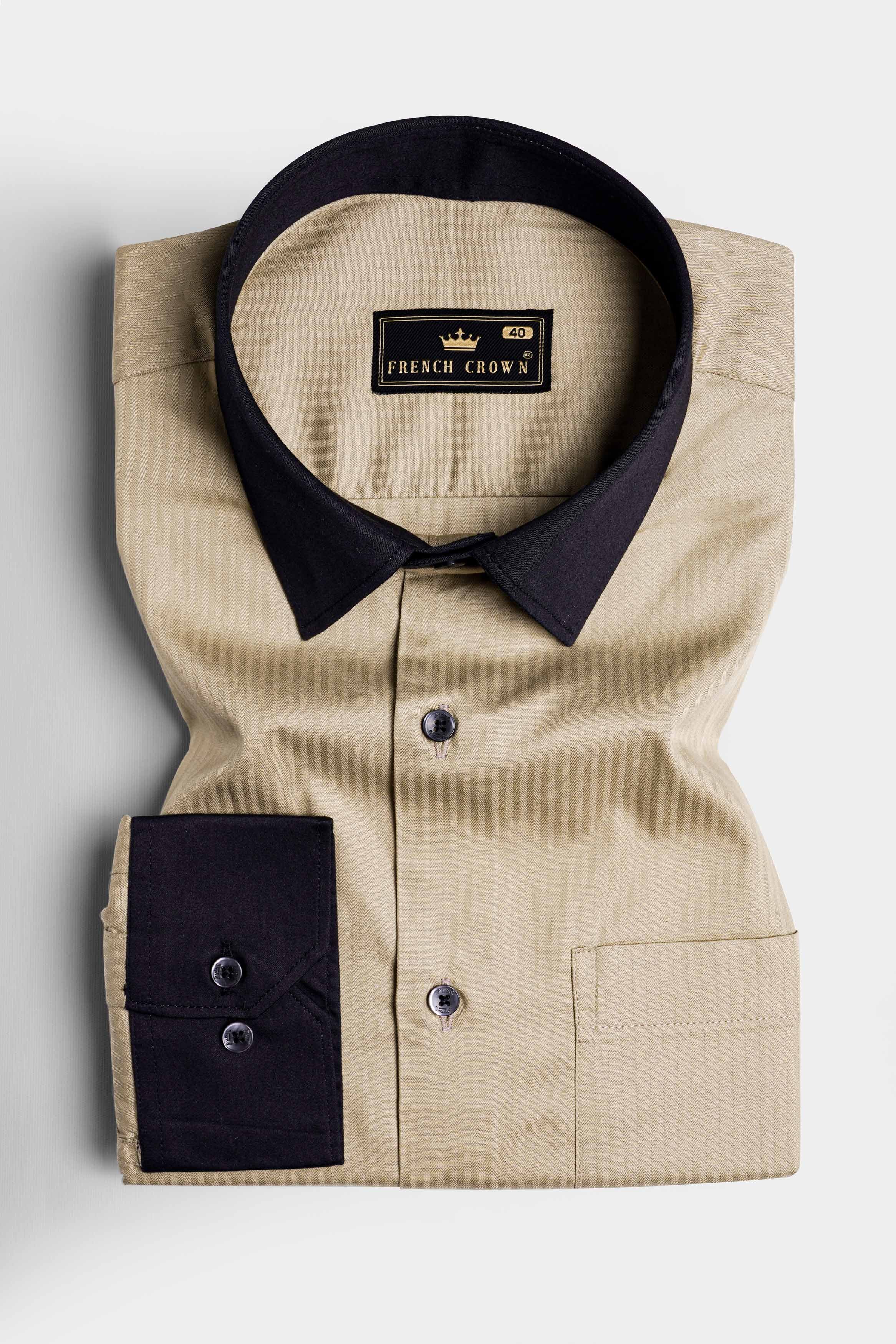Mongoose Brown Striped with Black Cuffs and Collar Dobby Premium Giza Cotton Shirt