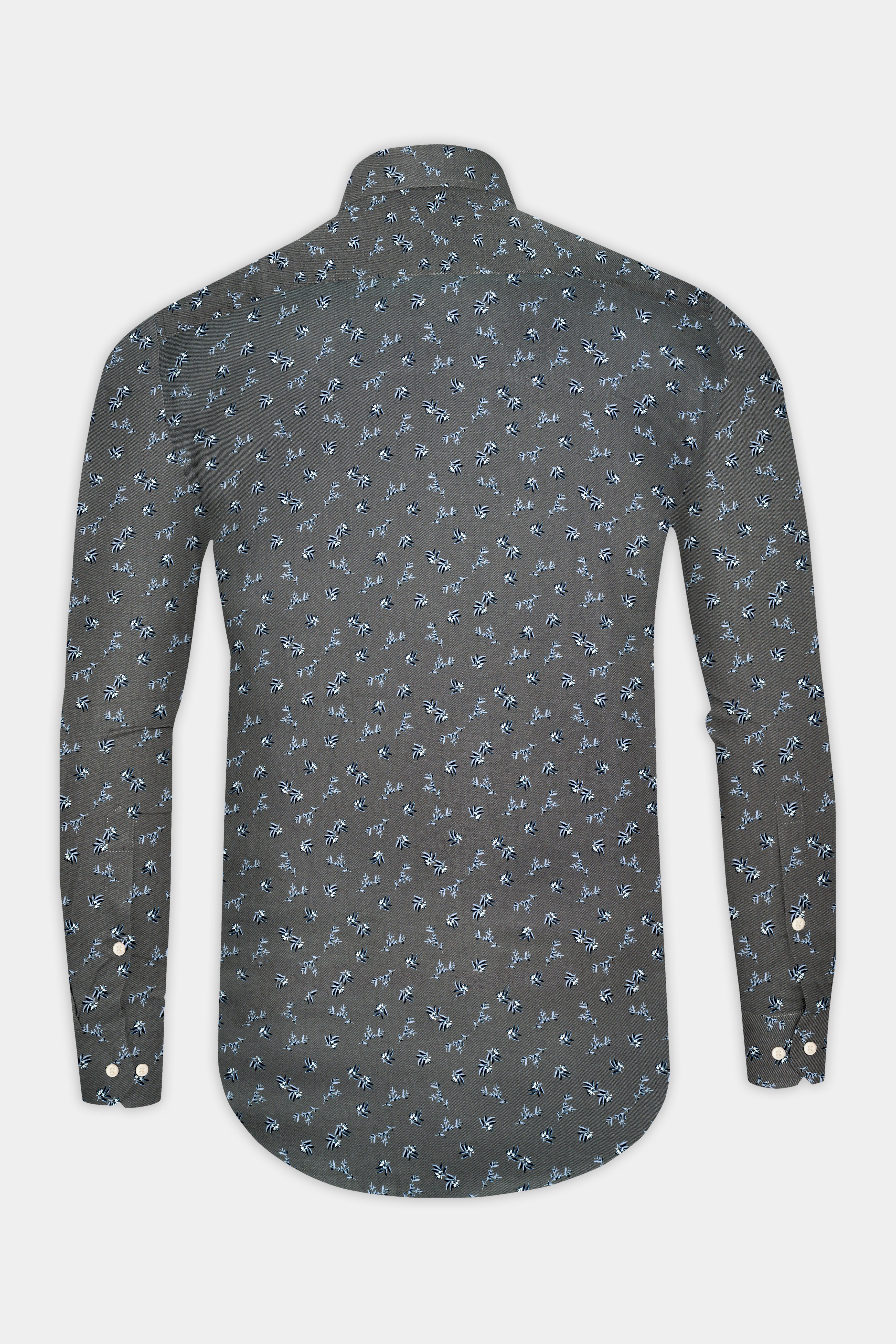 Gunsmoke Gray Leaves Printed Twill Premium Cotton Shirt