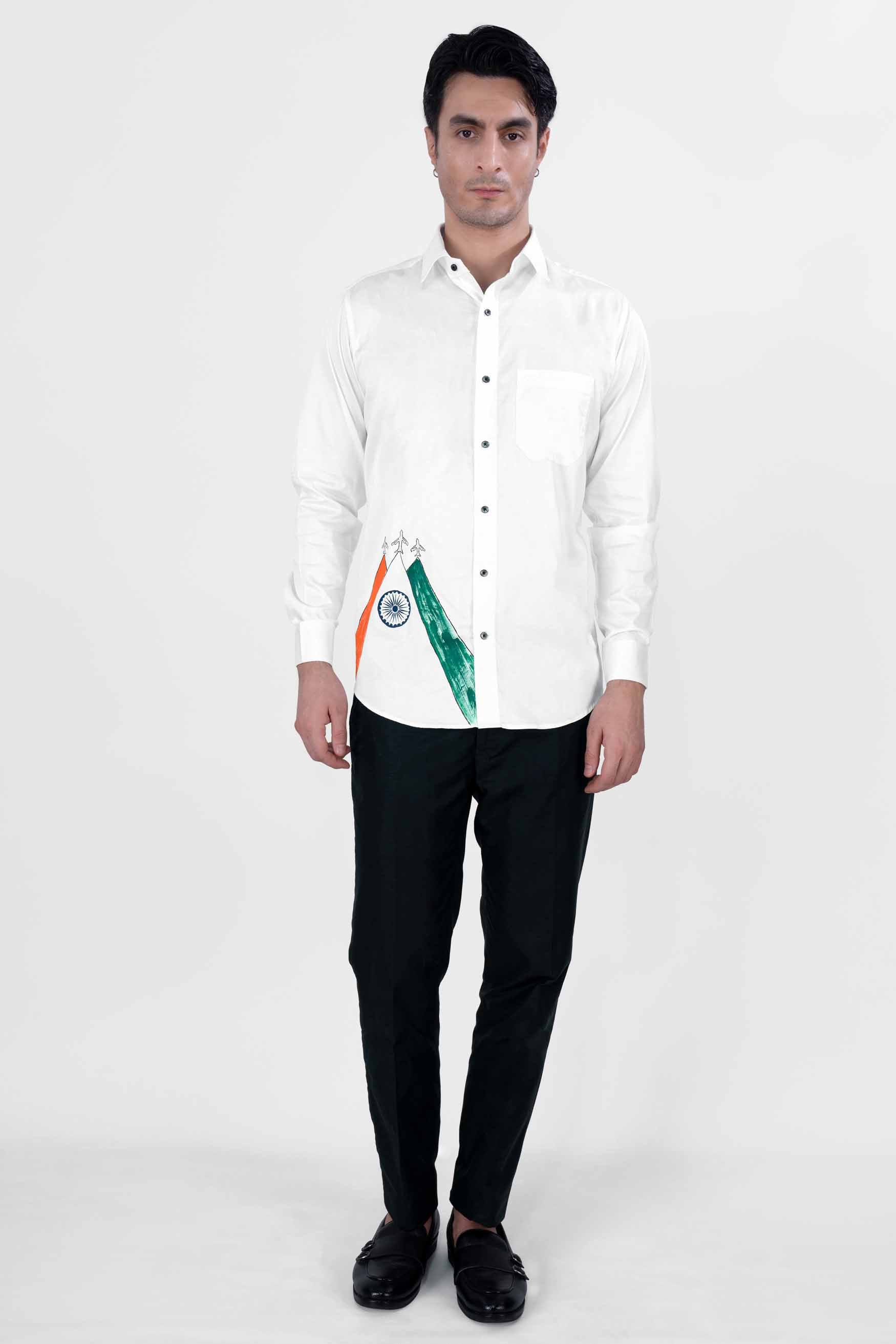 Bright White Tricolour Hand Painted Super Soft Premium Cotton Designer Shirt