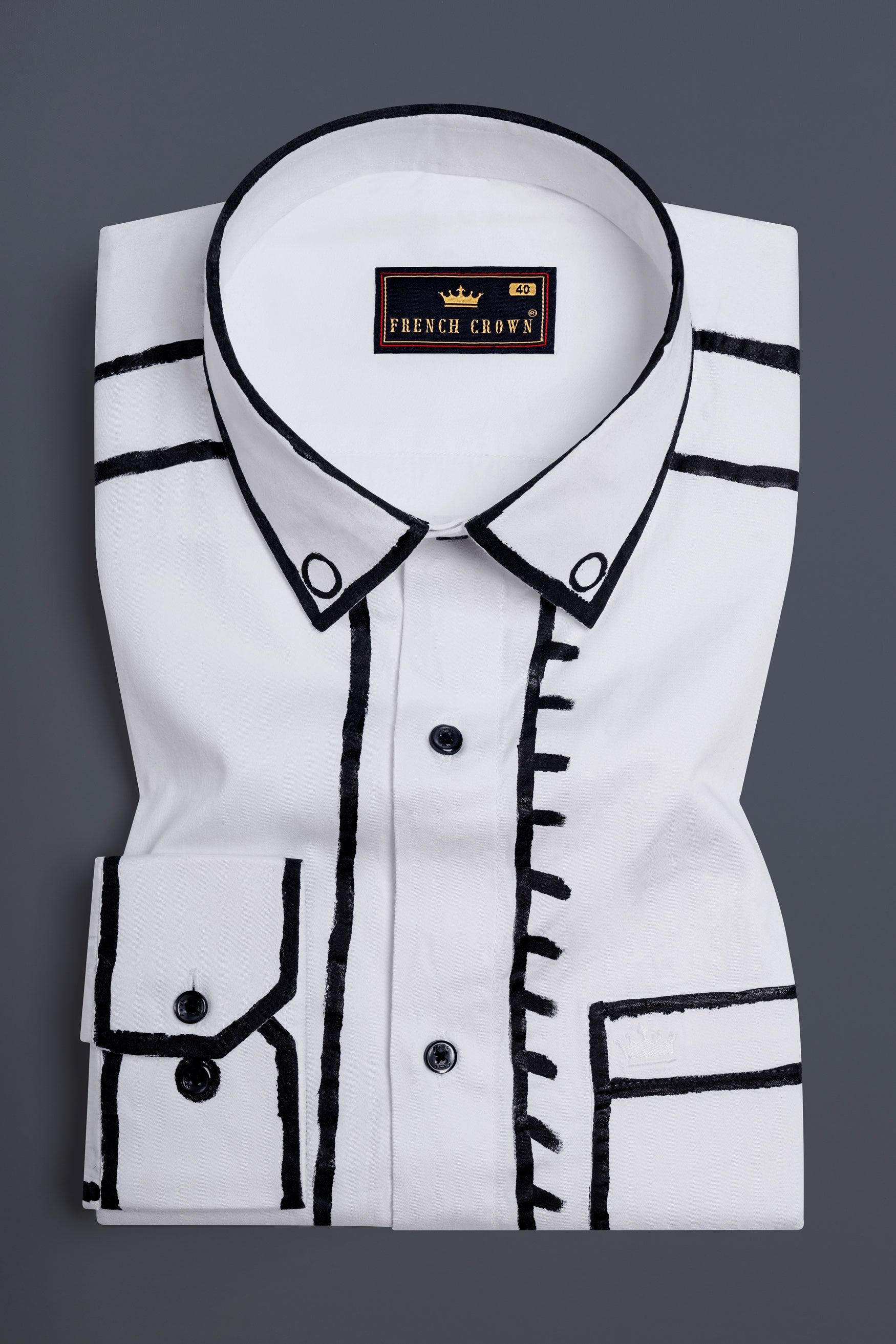 Bright White with Black Lines Hand Painted Subtle Sheen Super Soft Premium Cotton Designer Shirt