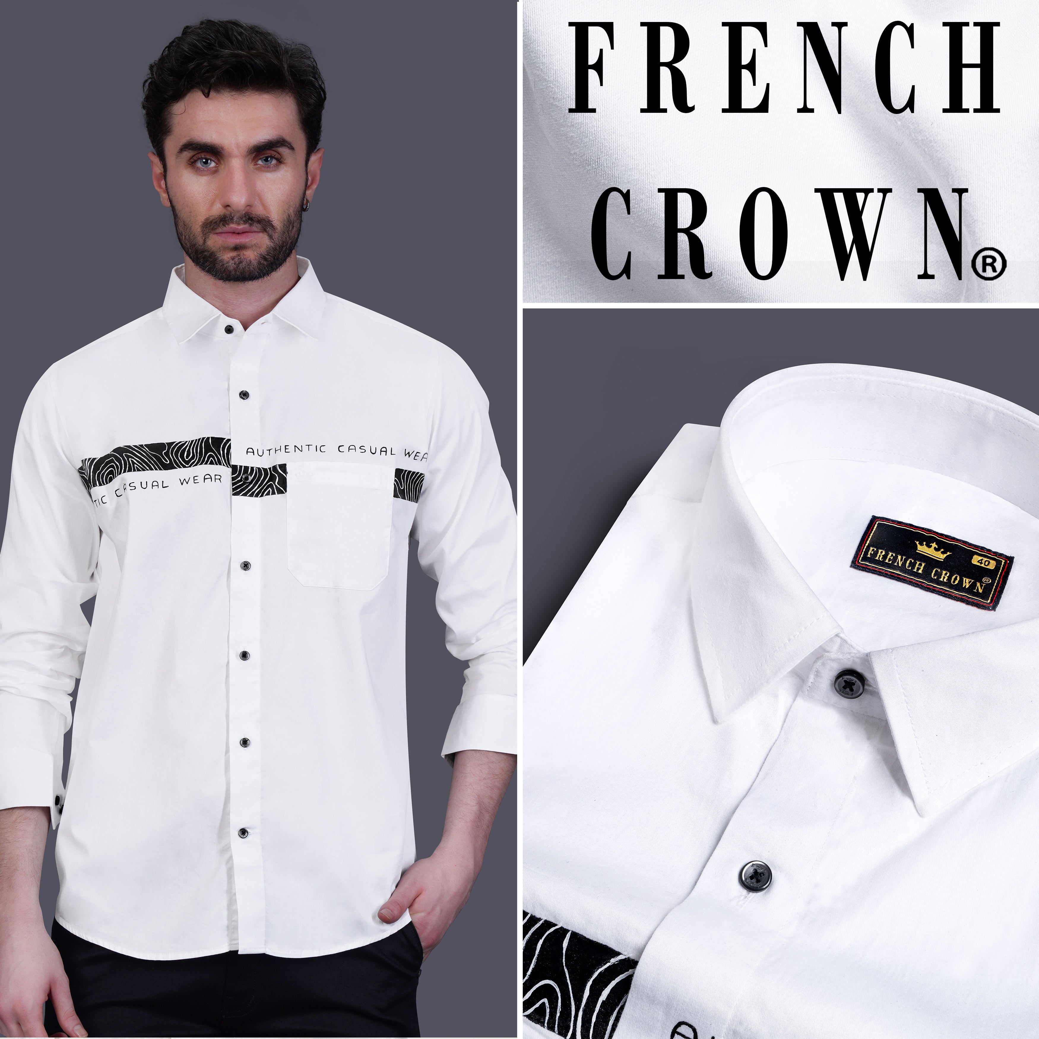 Bright White Hand Painted Casual Plain Solid Premium Cotton Shirt