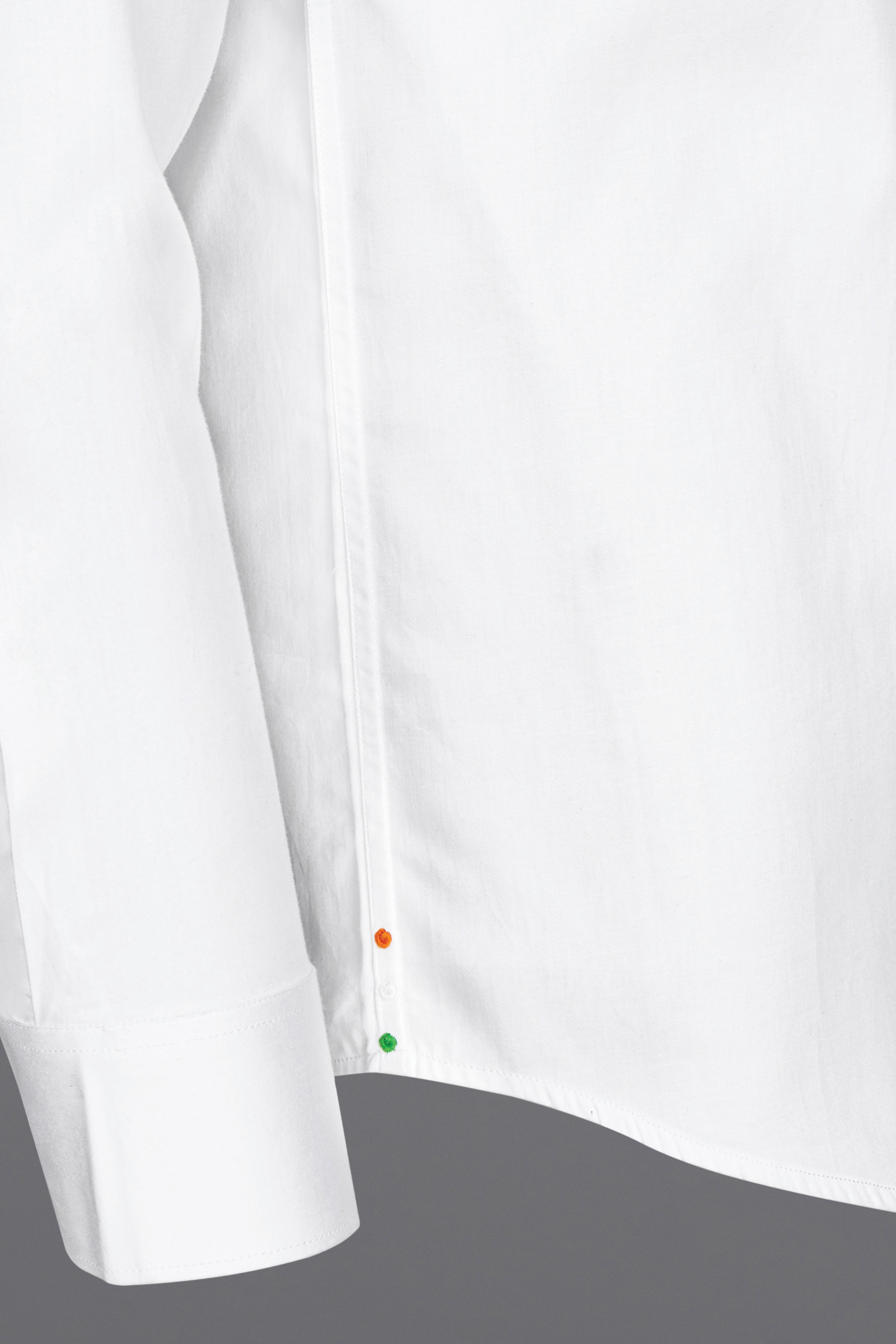 Bright White Subtle Sheen with Bottom Right Tricolour Embroidered Super Soft Premium Cotton Shirt