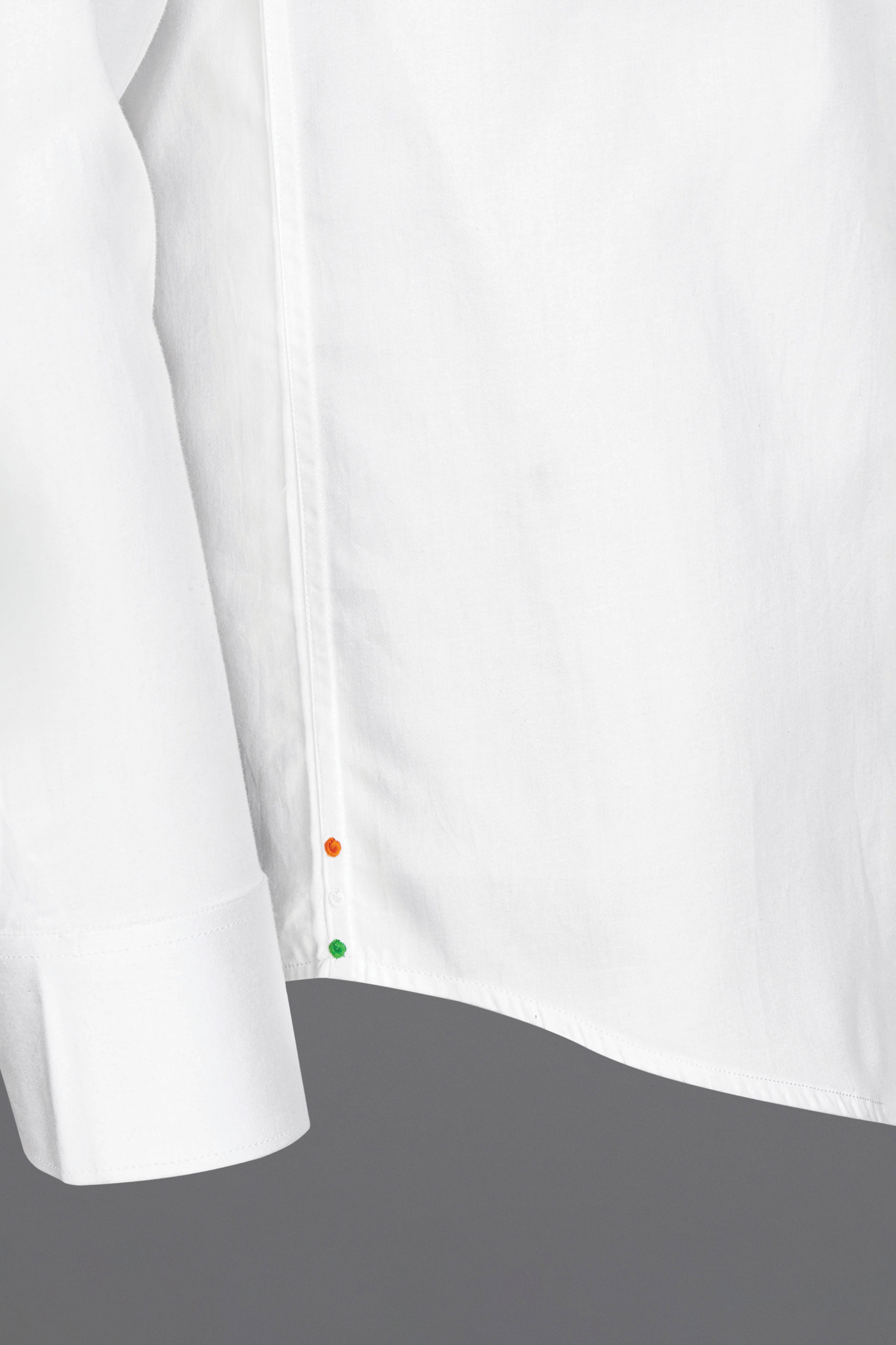 Bright White Subtle Sheen with Bottom Right Tricolour Embroidered Super Soft Premium Cotton Shirt