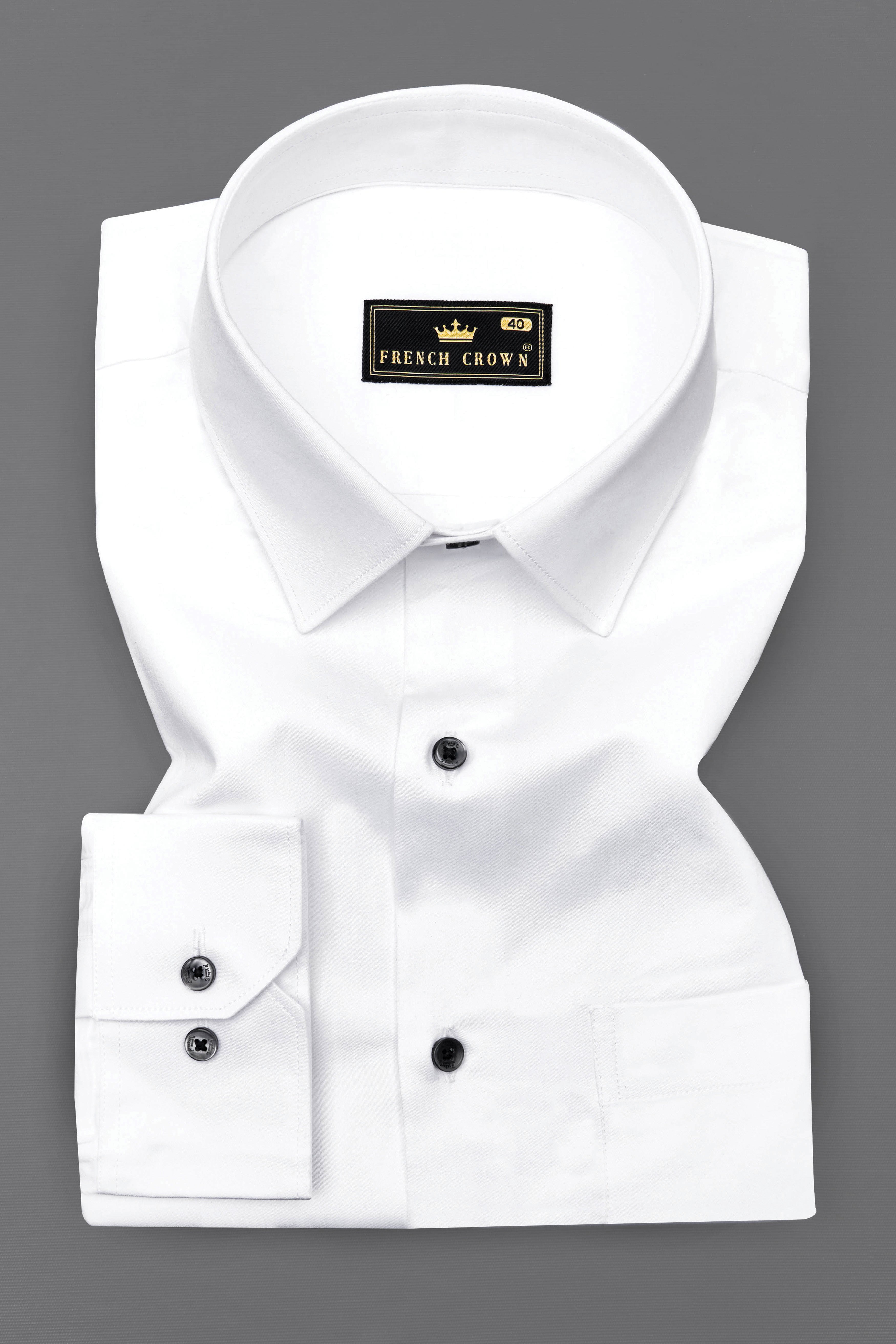 Bright White Subtle Sheen with Tricolour Embroidered Above Pocket Super Soft Premium Cotton Shirt