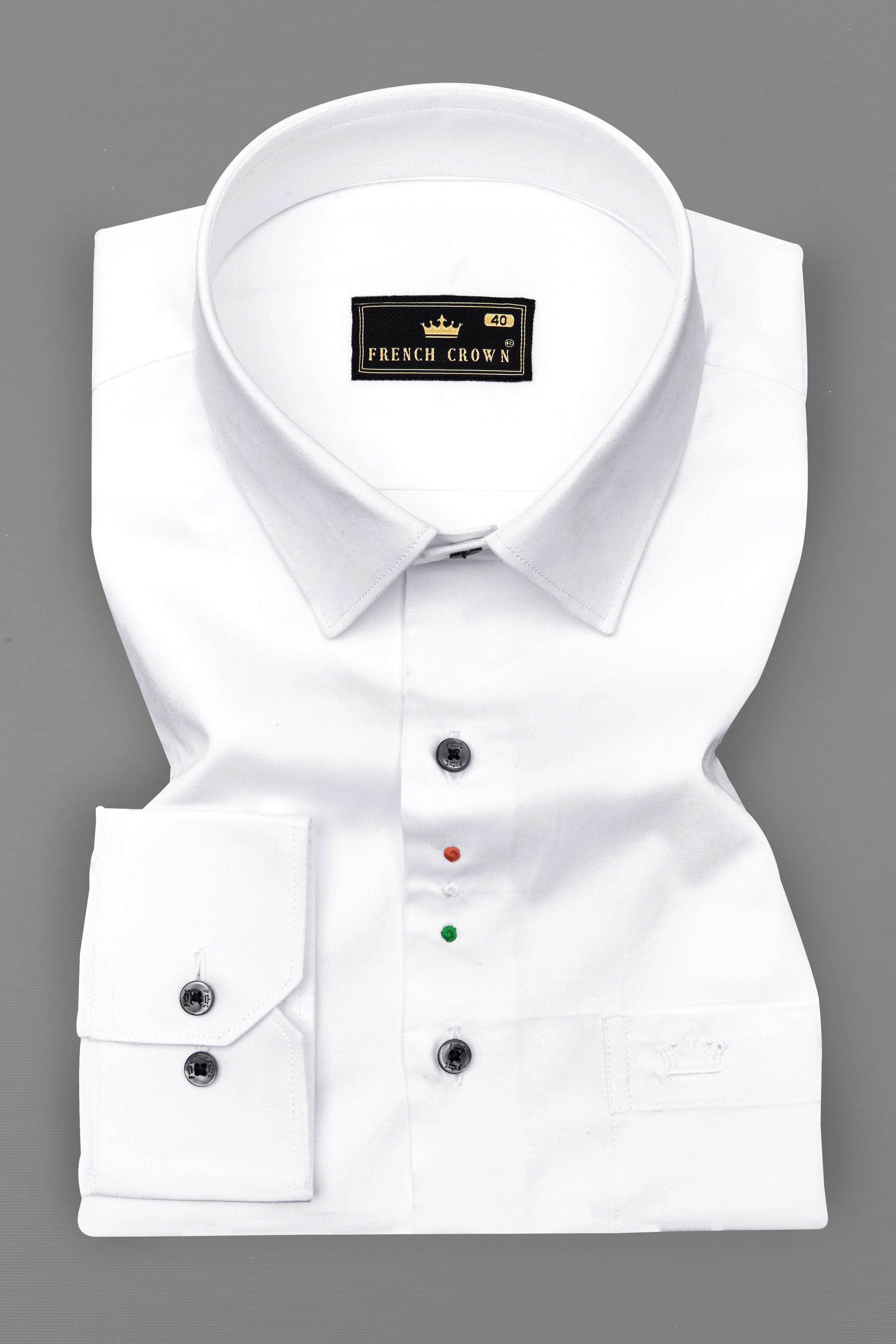 Bright White Subtle Sheen Tricolour Embroidered Under Second Button Super Soft Premium Cotton Shirt