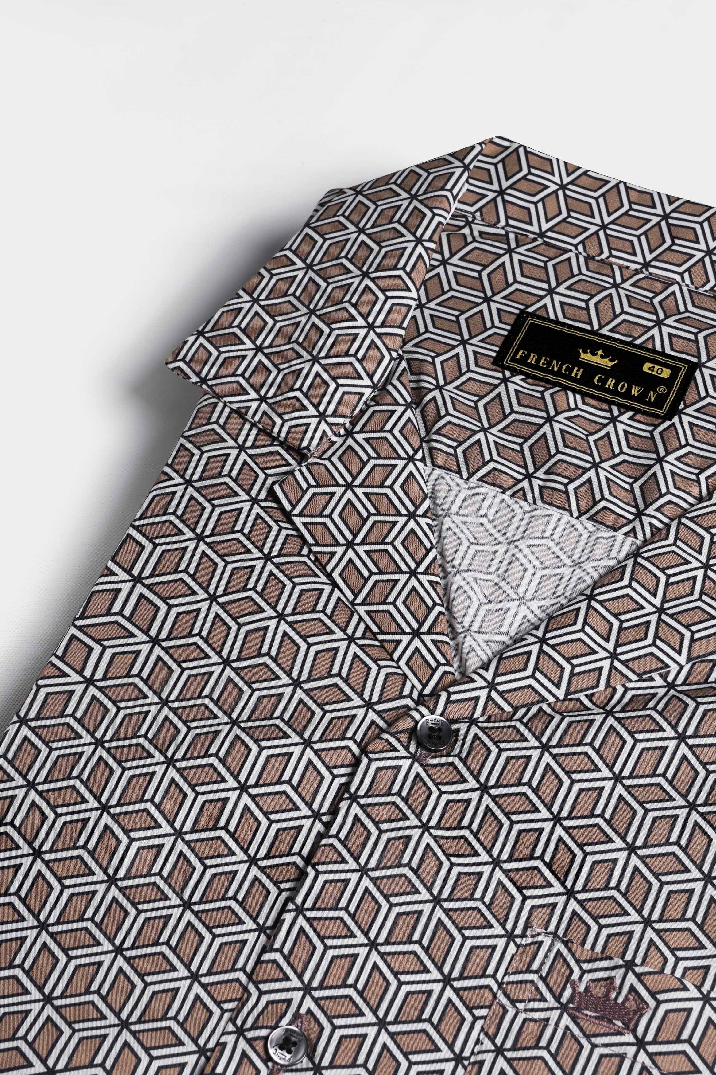 Sandrift Brown Cuble Printed Premium Cotton Shirt