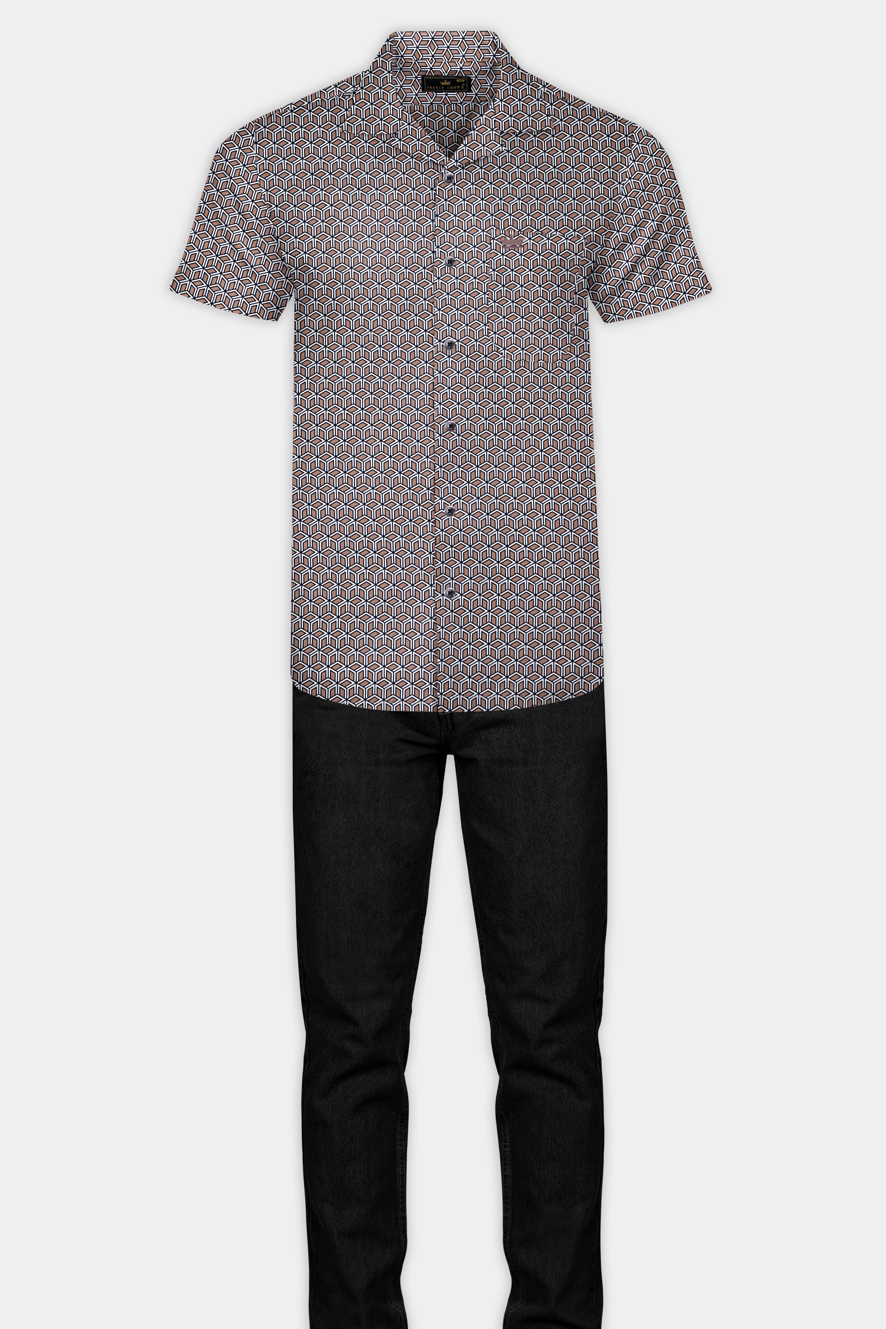 Sandrift Brown Cuble Printed Premium Cotton Shirt