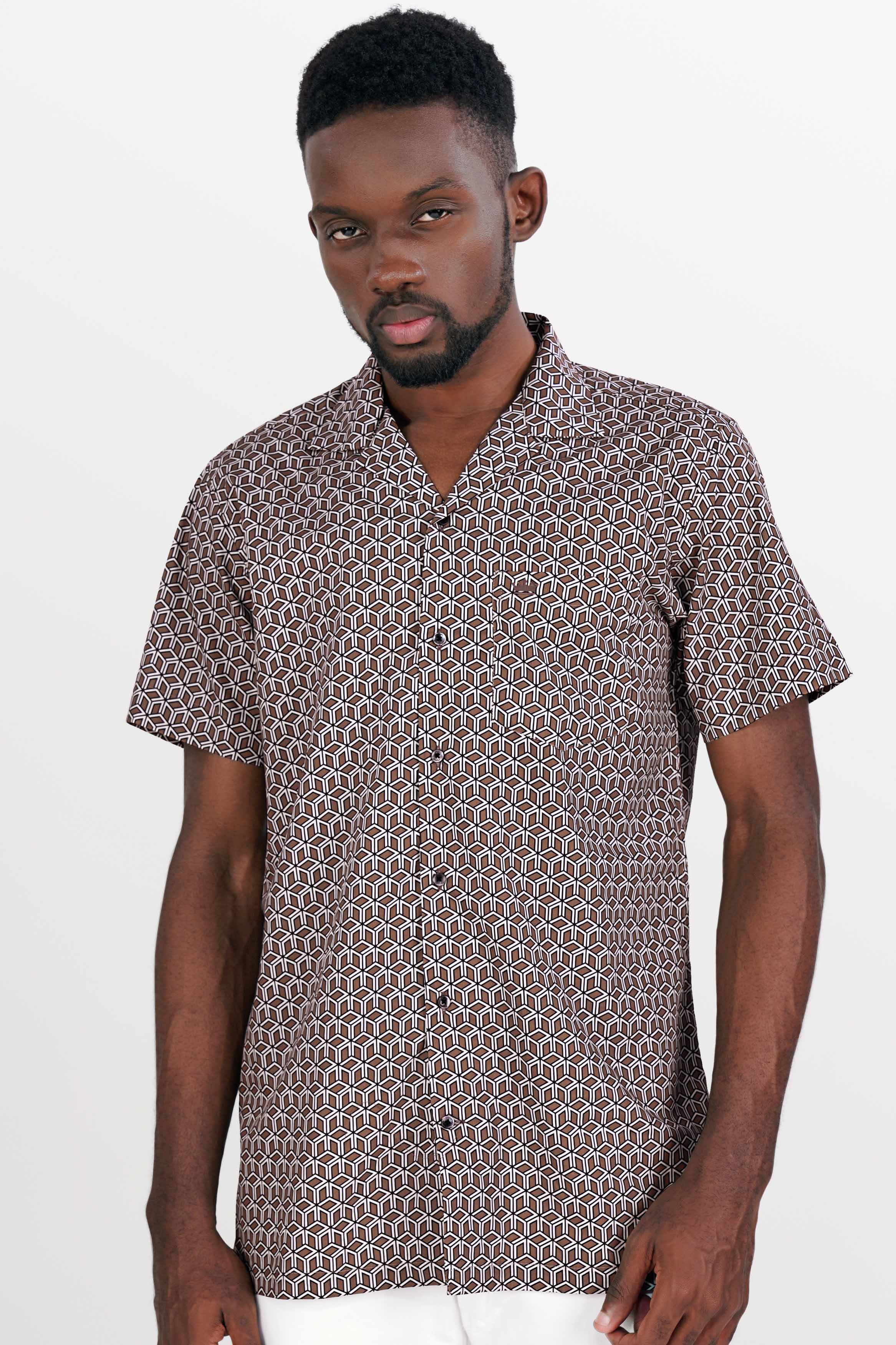 Sandrift Brown Cuble Printed Premium Cotton Shirt