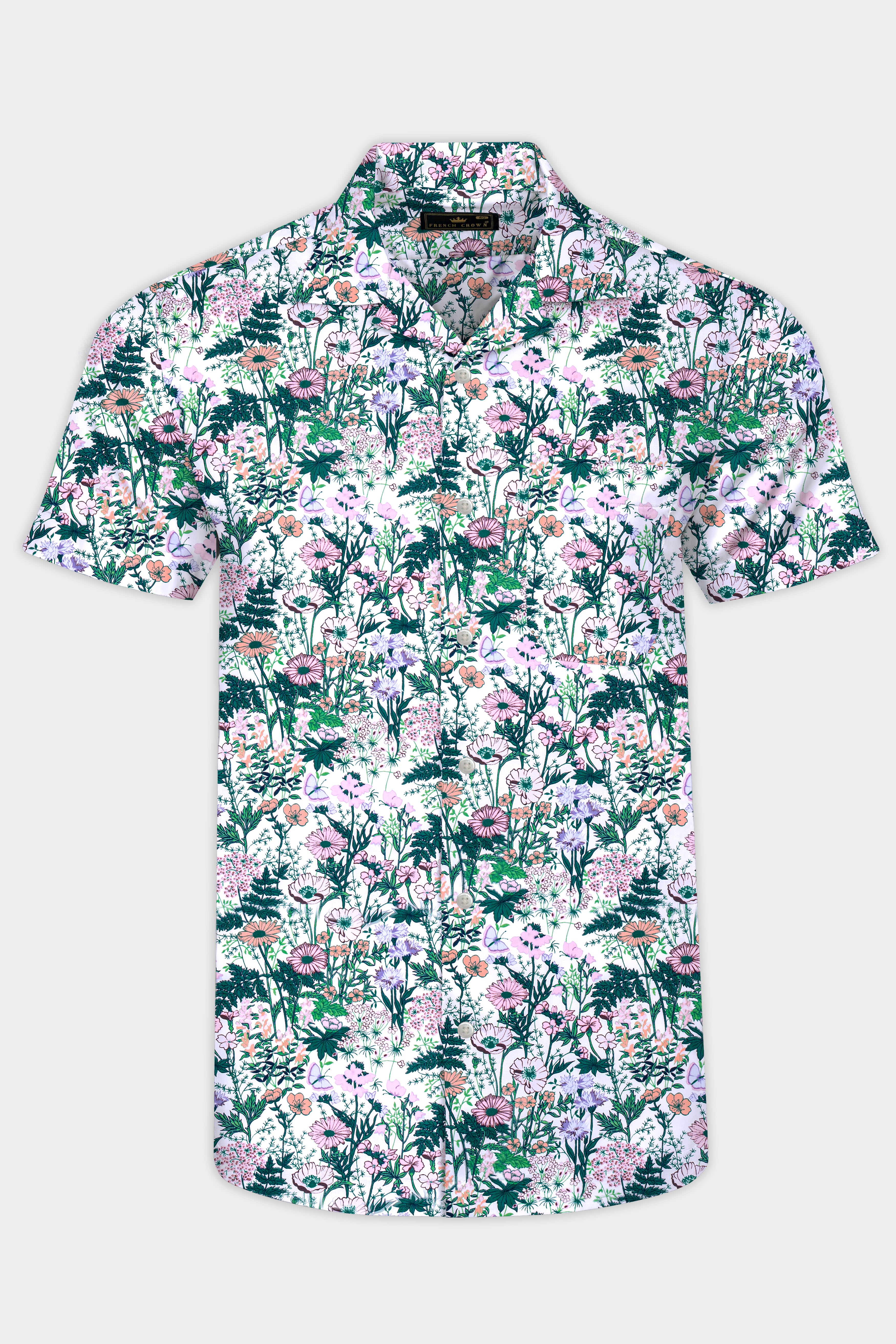 Bright White Multicolor Tropical Printed Premium Cotton Shirt