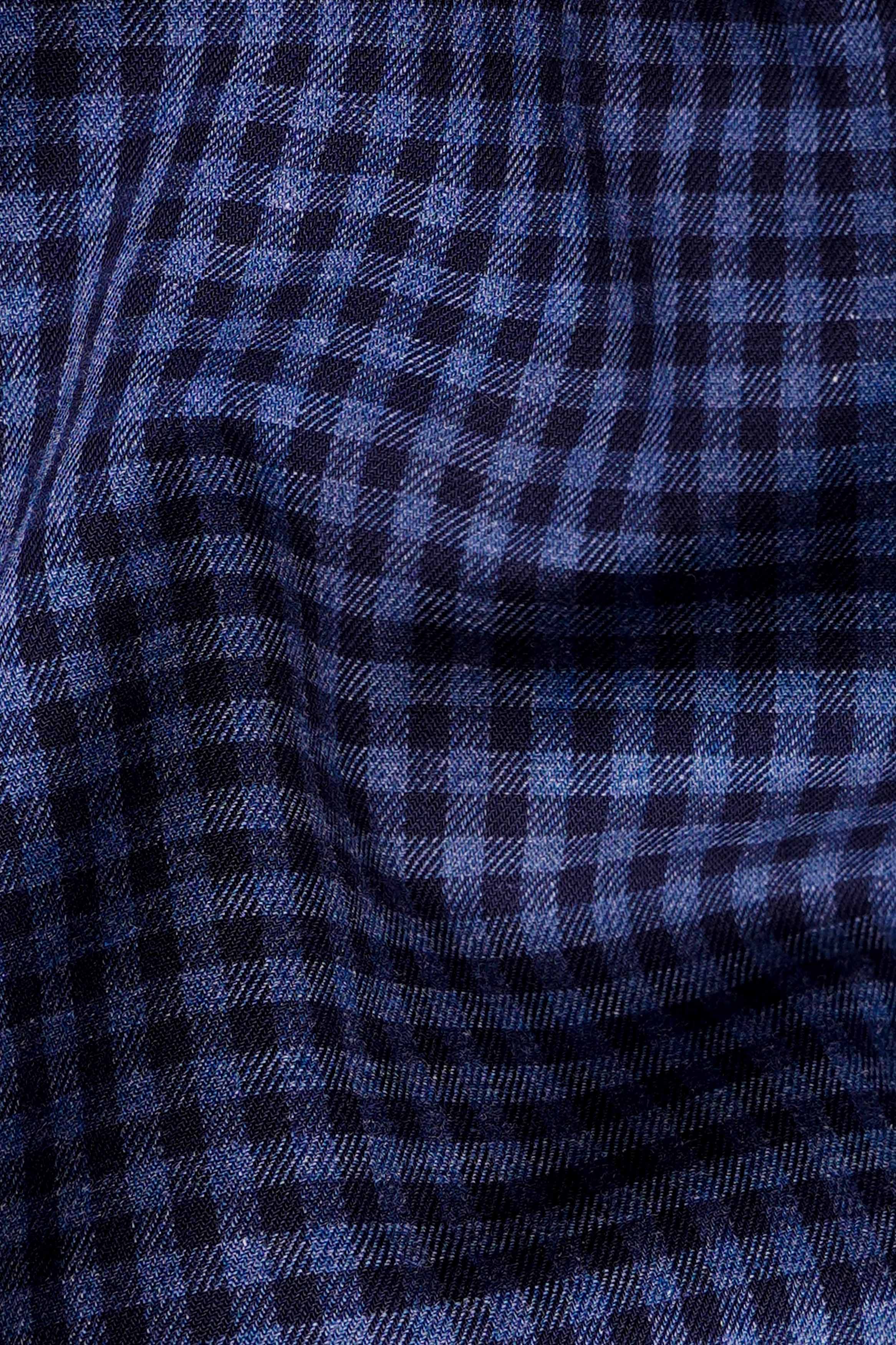 Cloud Burst Blue and Heather Purple Gingham Checkered Twill Premium Cotton Shirt