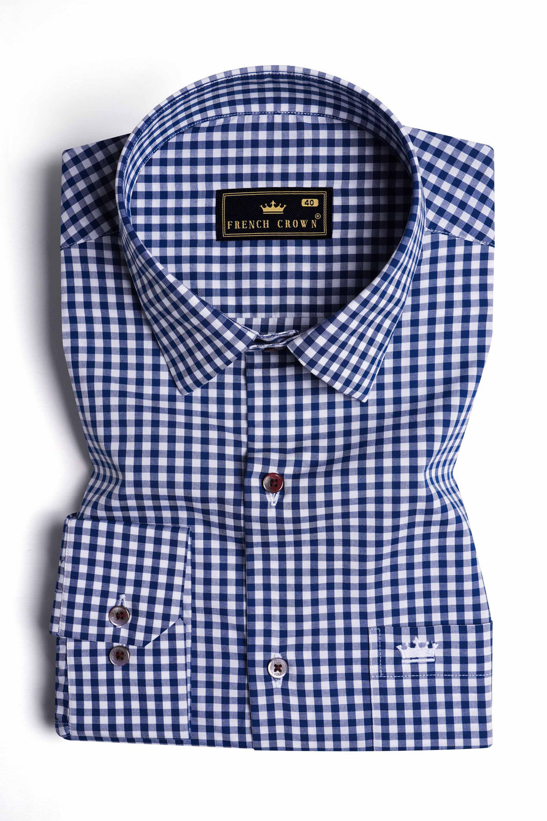 BRIGHT WHITE AND BISCAY BLUE GINGHAM CHECKERED PREMIUM COTTON SHIRT