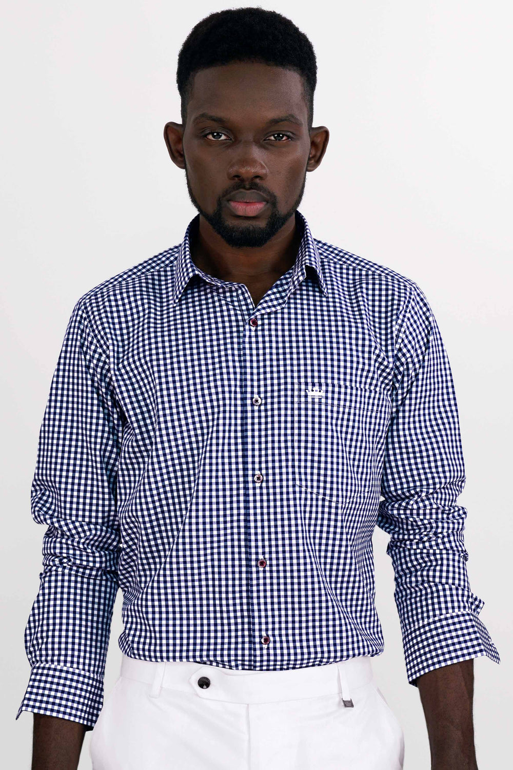 BRIGHT WHITE AND BISCAY BLUE GINGHAM CHECKERED PREMIUM COTTON SHIRT